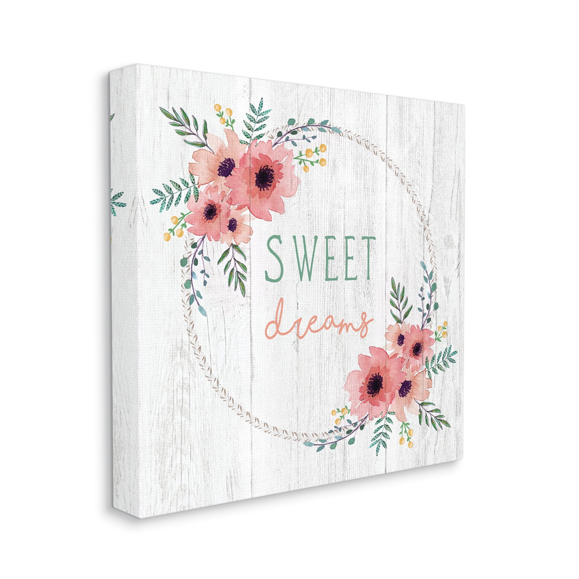 Stupell Industries Sweet Dreams Sentiments Blushing Pink Poppy Wreath, 24 x 24, Designed by Elizabeth Tyndall