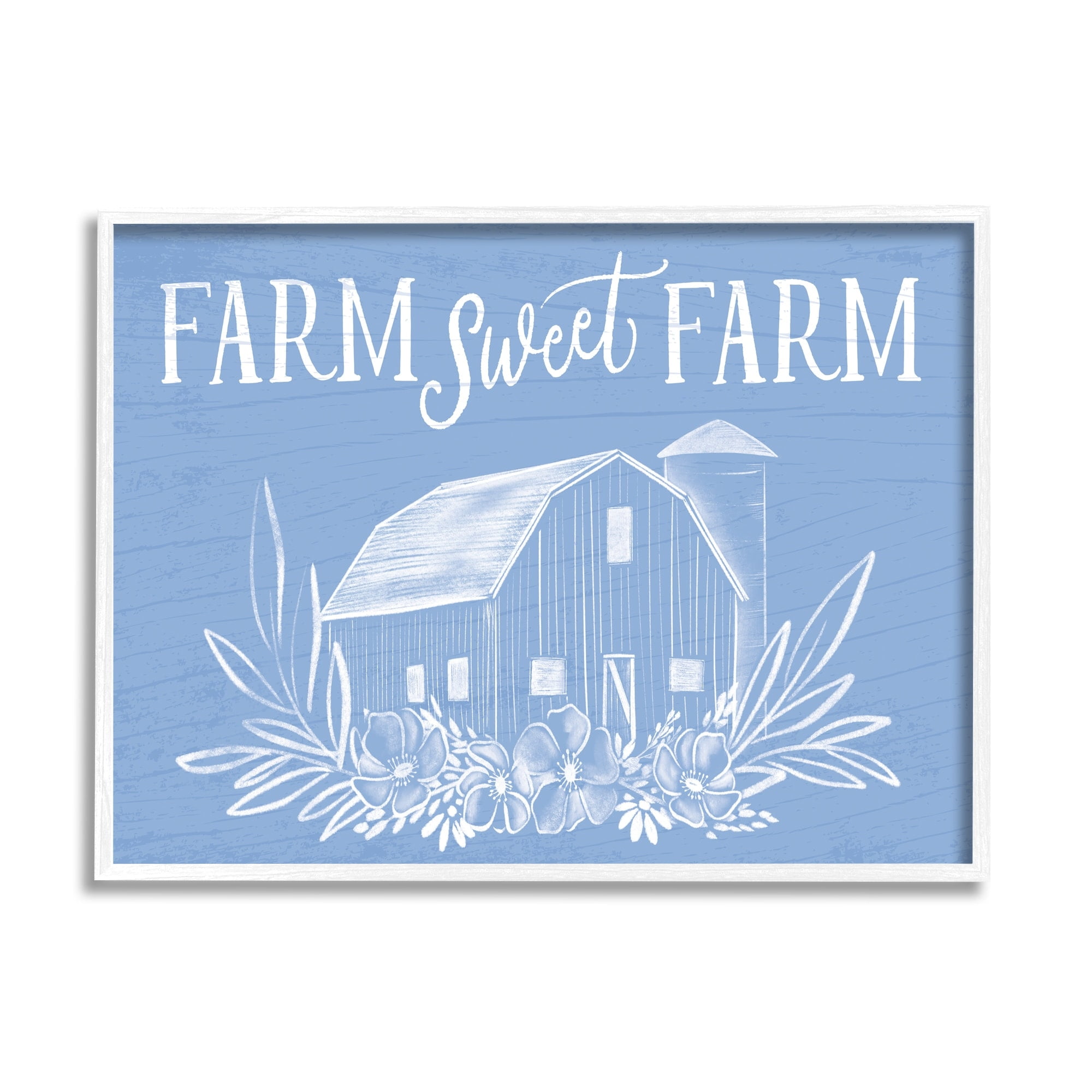 Stupell Industries Sweet Farm Blue Floral Barn Stencil Welcome Sign,14 x 11, Design by Doodles.Ink.