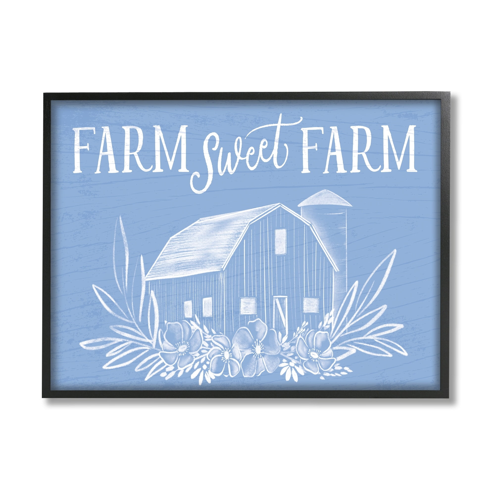 Stupell Industries Sweet Farm Blue Floral Barn Stencil Welcome Sign,14 x 11, Design by Doodles.Ink.