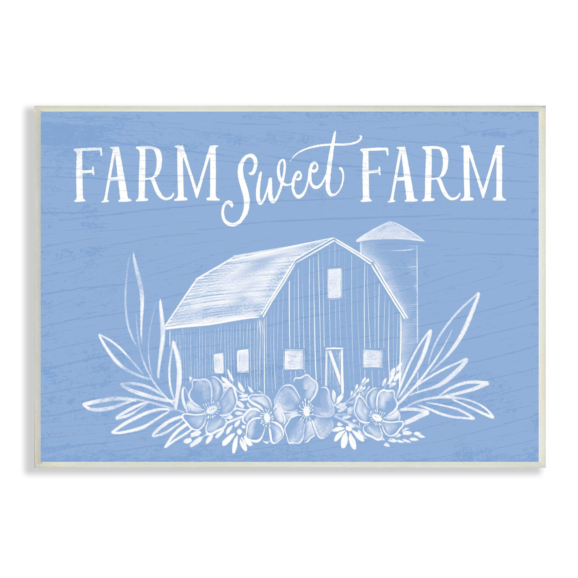 Stupell Industries Sweet Farm Blue Floral Barn Stencil Welcome Sign,19 x 13, Design by Doodles.Ink.