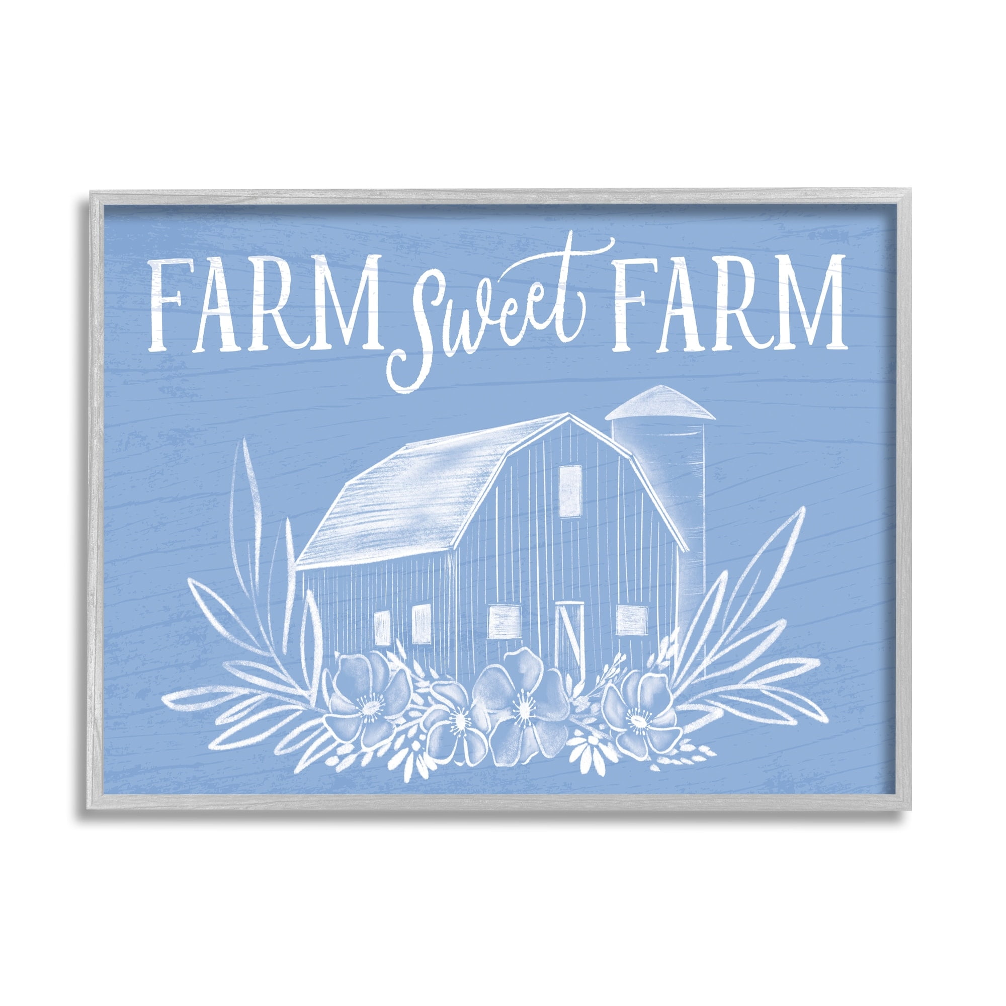 Stupell Industries Sweet Farm Blue Floral Barn Stencil Welcome Sign,20 x 16, Design by Doodles.Ink.