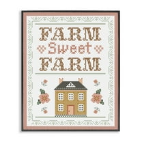 Stupell Industries Sweet Farm Needlepoint Style Text & Numbers Painting Black Framed Art Print Wall Art, 11 x 14