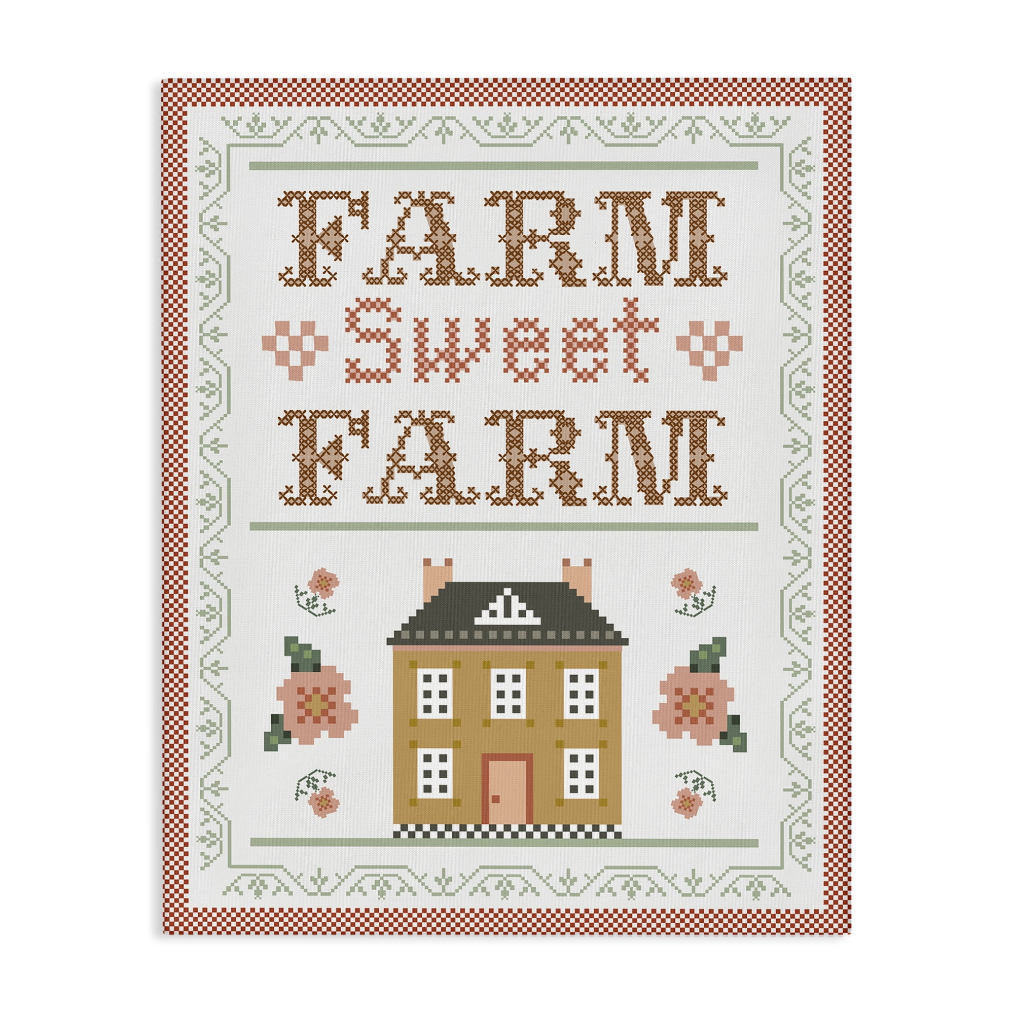 Stupell Industries Sweet Farm Needlepoint Style Text & Numbers Painting Wrapped Canvas Art Print Wall Art, 24 x 30