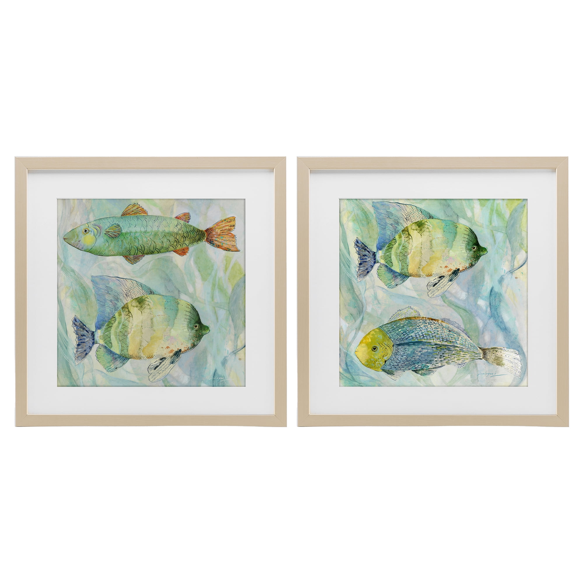Stupell Industries Sweet Fish Aquatics 2 Piece Birch Framed Print Under Glass Set, design by Lorenzo Collective