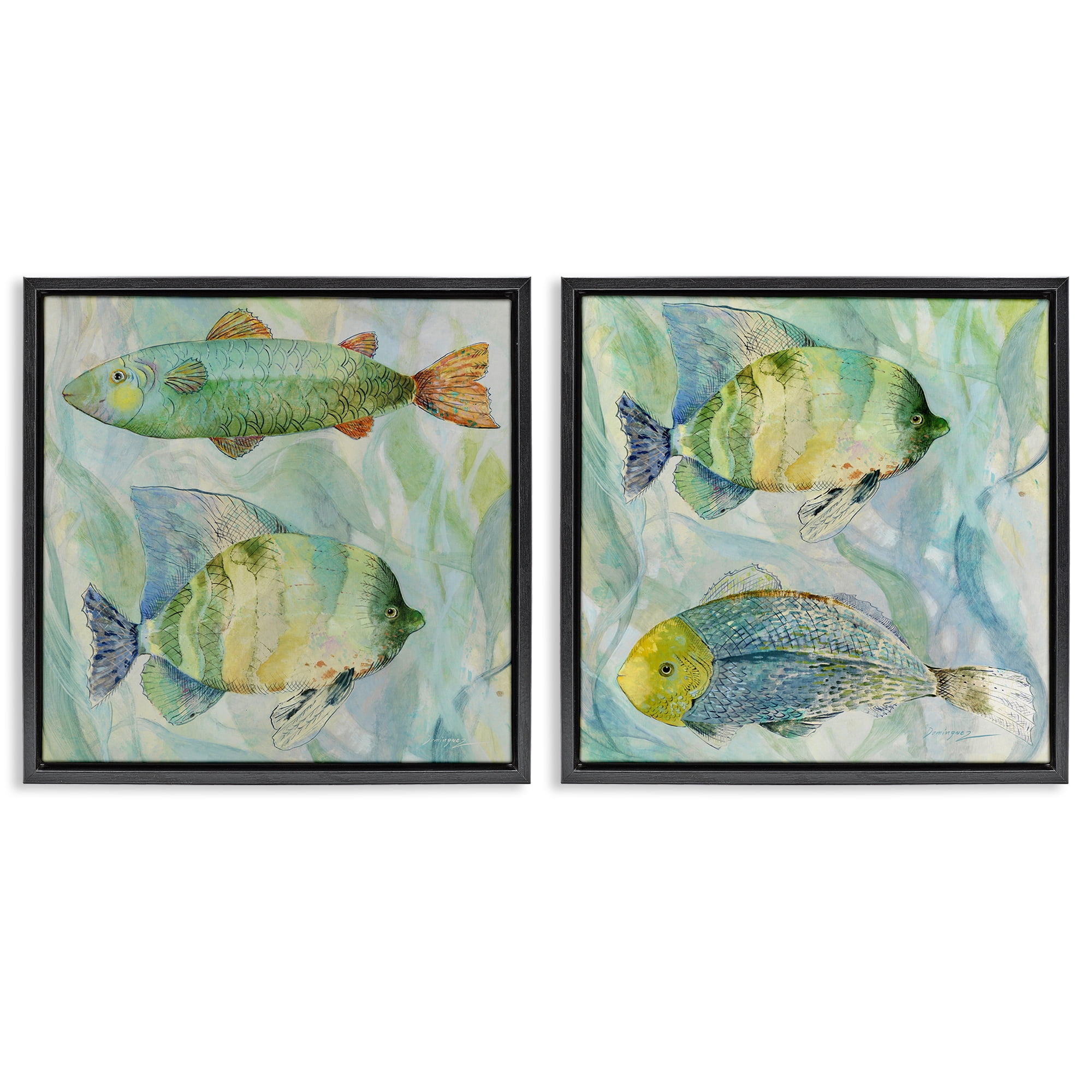 Stupell Industries Sweet Fish Aquatics 2 Piece Black Framed Floater Canvas Set, design by Lorenzo Collective