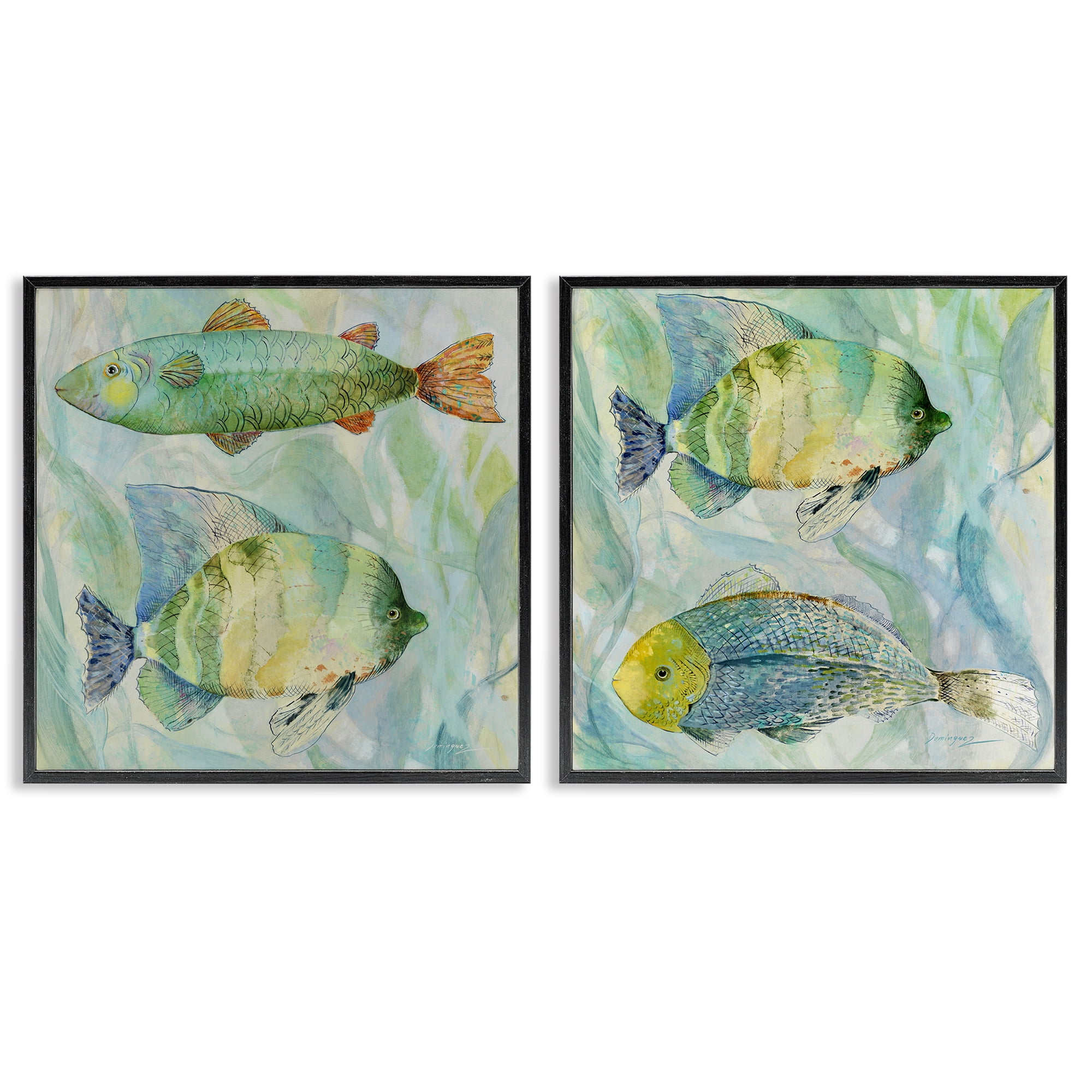 Stupell Industries Sweet Fish Aquatics 2 Piece Black Framed Giclee Art Set, design by Lorenzo Collective
