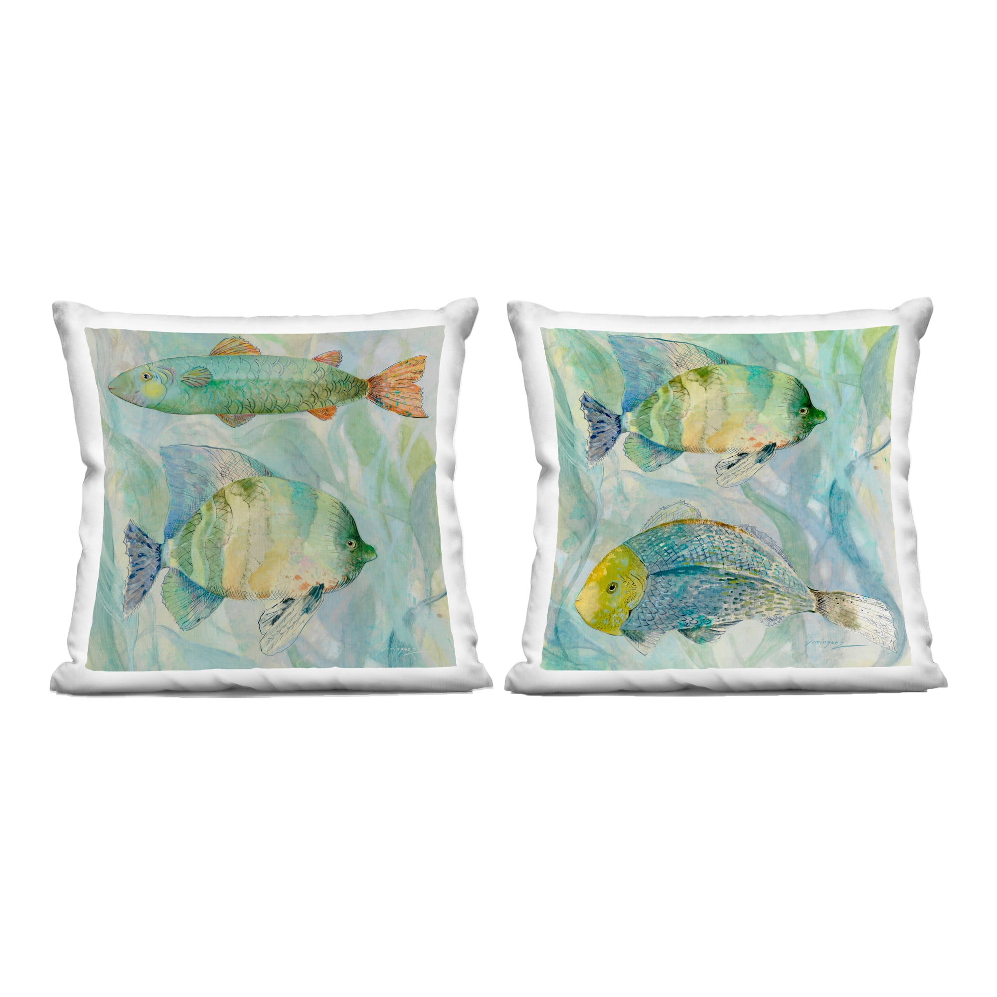 Stupell Industries Sweet Fish Aquatics 2 Piece Decorative Printed Throw Pillow Set, design by Lorenzo Collective, 18 x 7 x 18