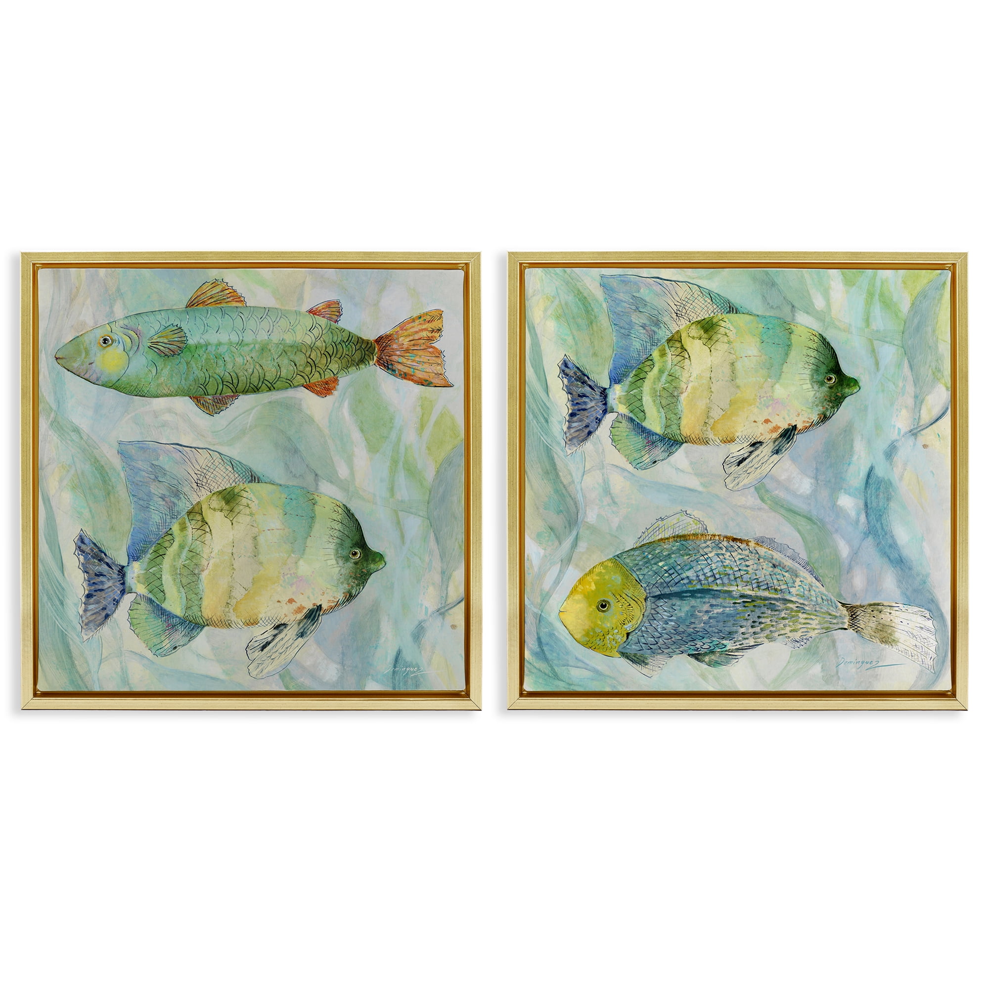 Stupell Industries Sweet Fish Aquatics 2 Piece Gold Framed Floater Canvas Set, design by Lorenzo Collective