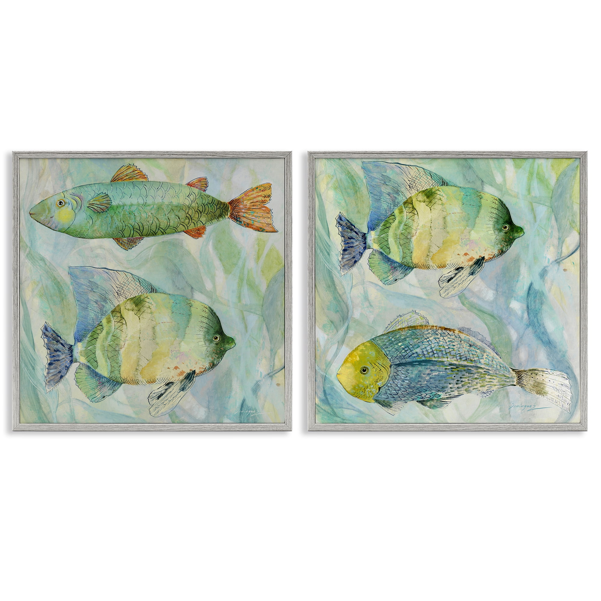 Stupell Industries Sweet Fish Aquatics 2 Piece Gray Framed Giclee Art Set, design by Lorenzo Collective