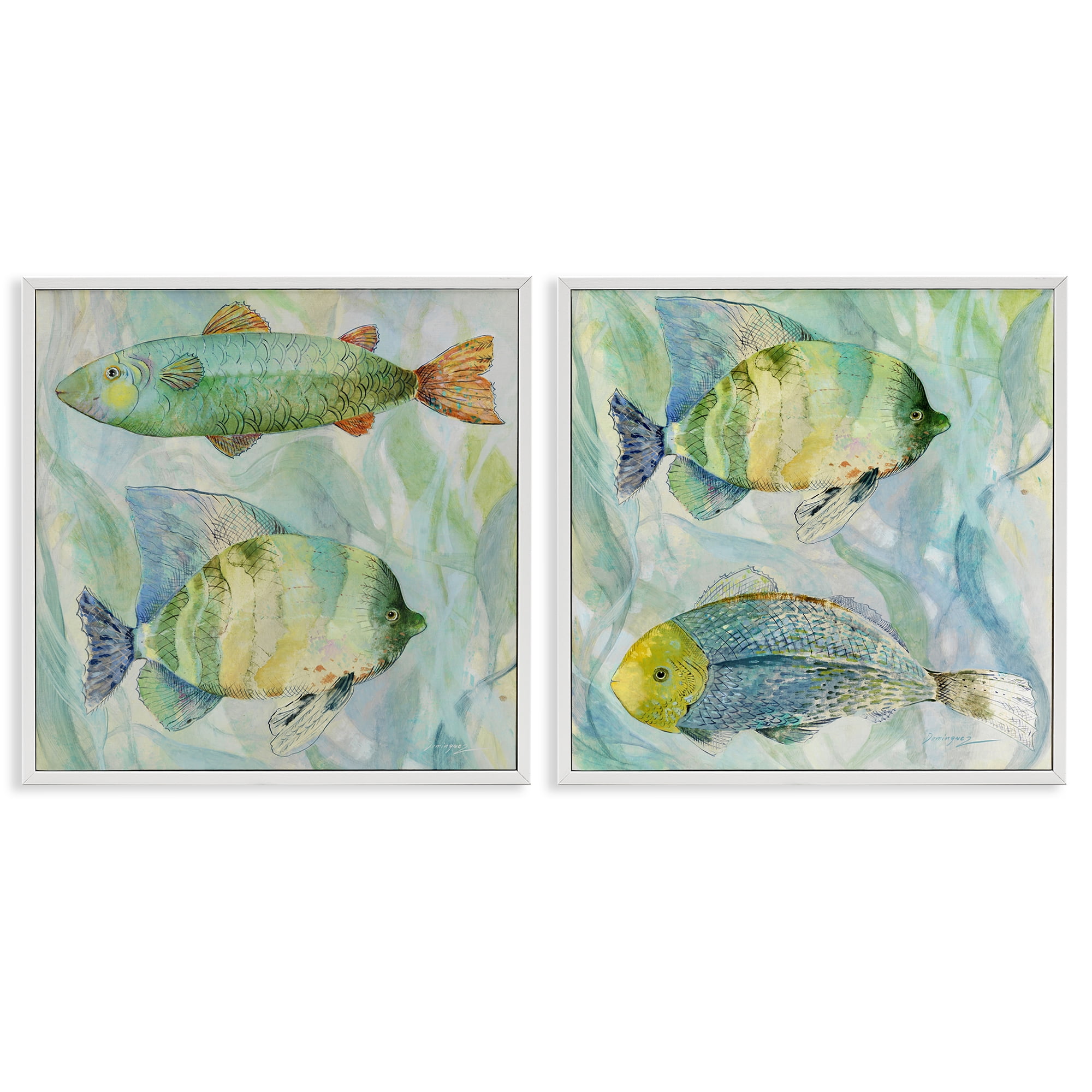 Stupell Industries Sweet Fish Aquatics 2 Piece White Framed Giclee Art Set, design by Lorenzo Collective