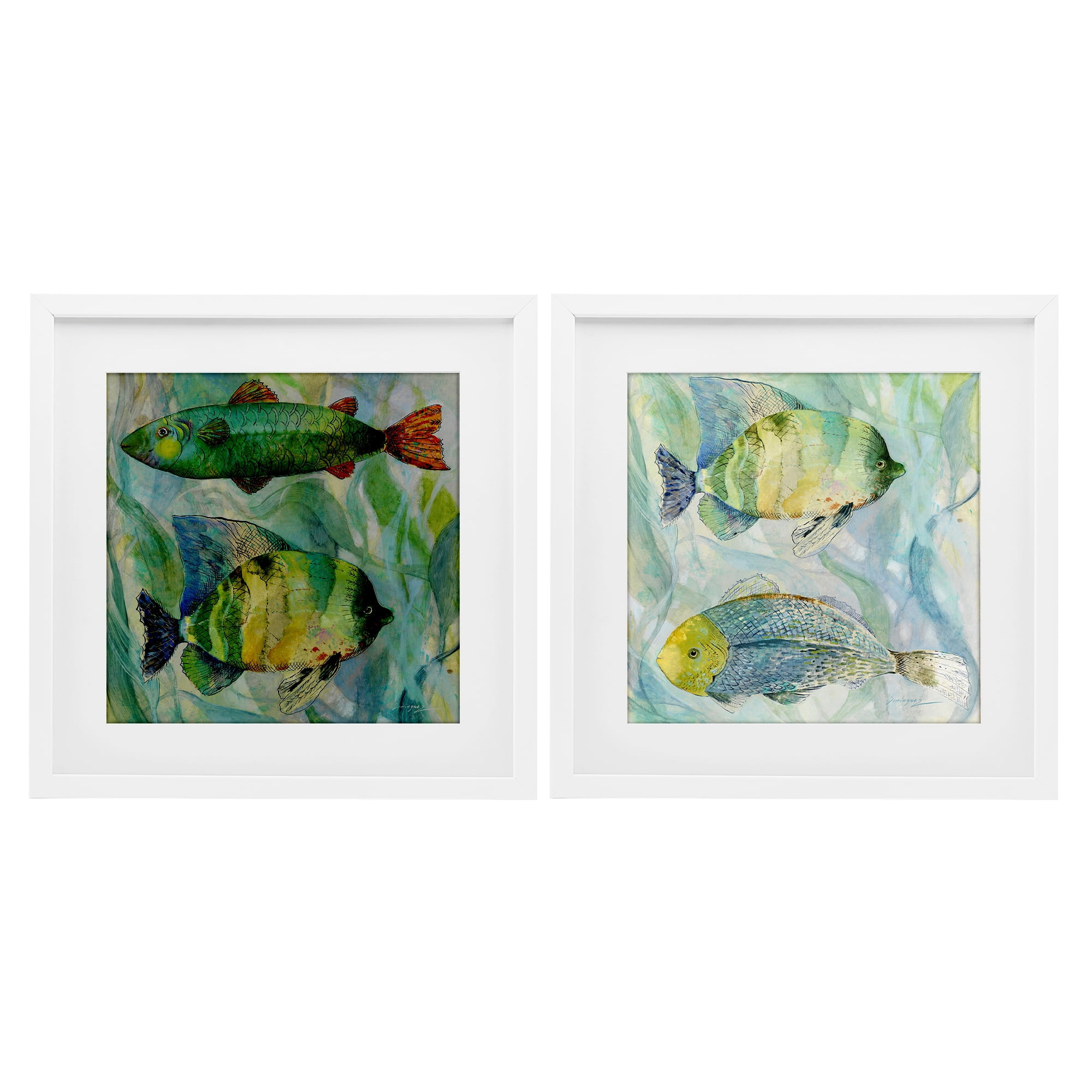 Stupell Industries Sweet Fish Aquatics 2 Piece White Framed Print Under Glass Set, design by Lorenzo Collective