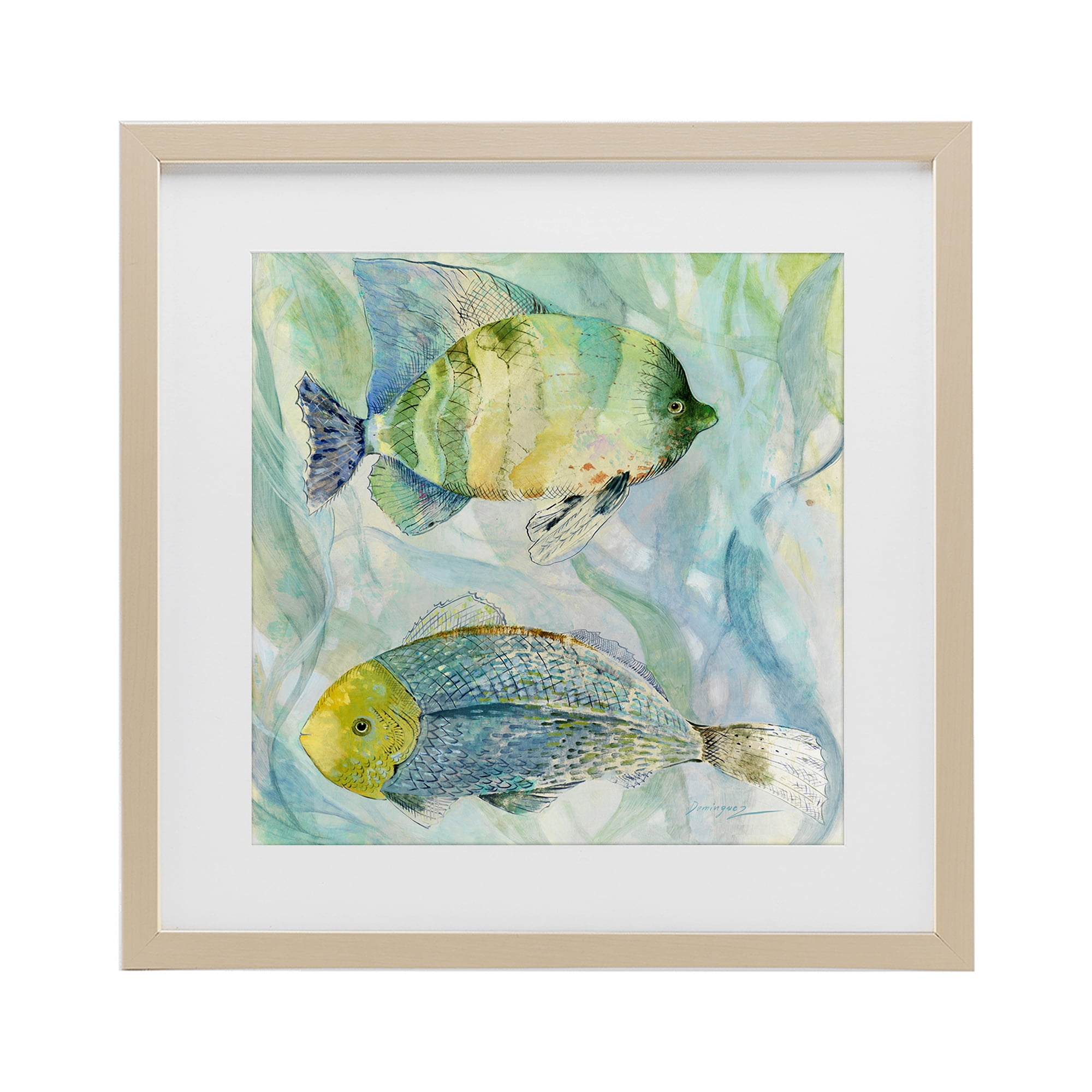 Stupell Industries Sweet Fish Duo Blue Green Birch Framed Print Under Glass, design by Lorenzo Collective