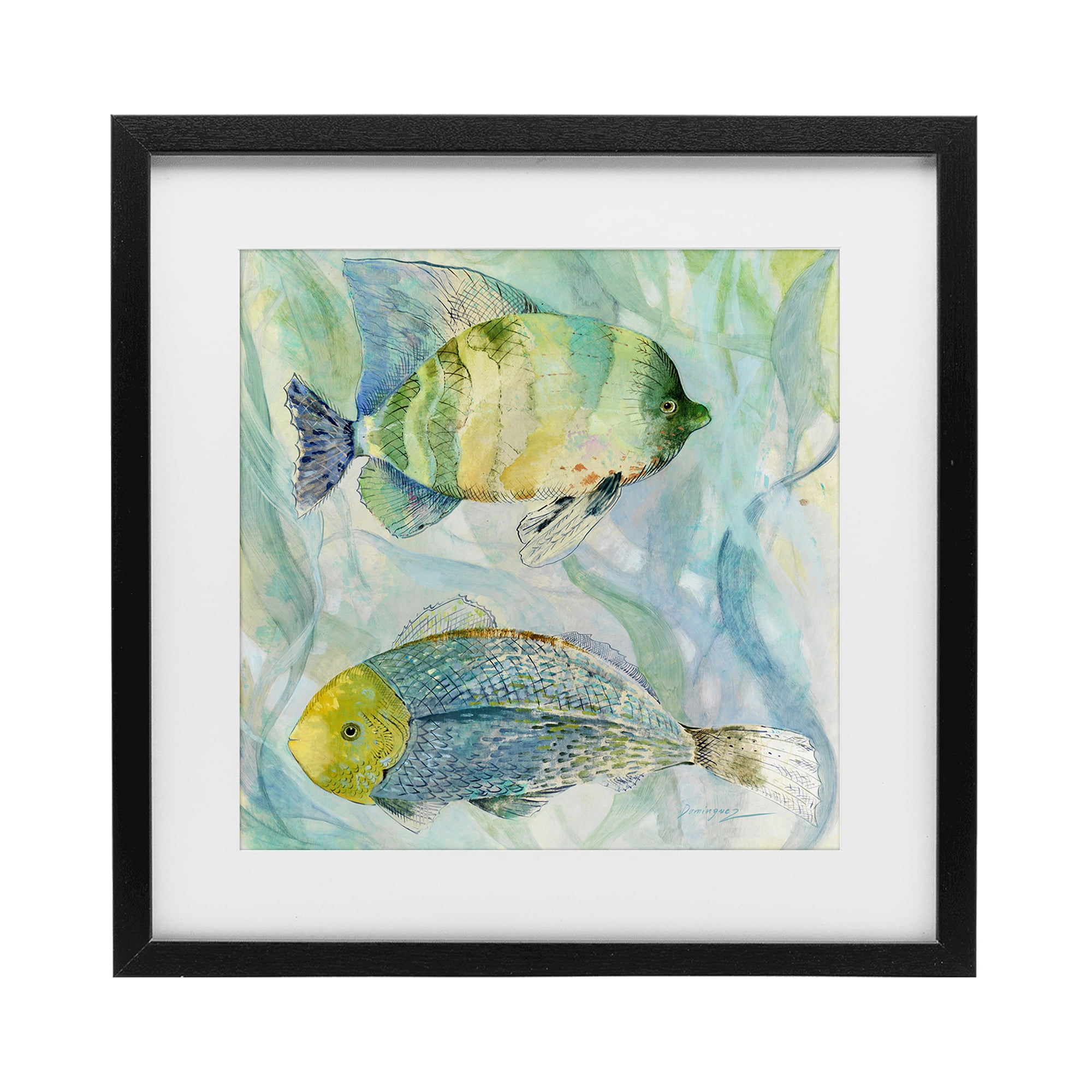 Stupell Industries Sweet Fish Duo Blue Green Black Framed Print Under Glass, design by Lorenzo Collective