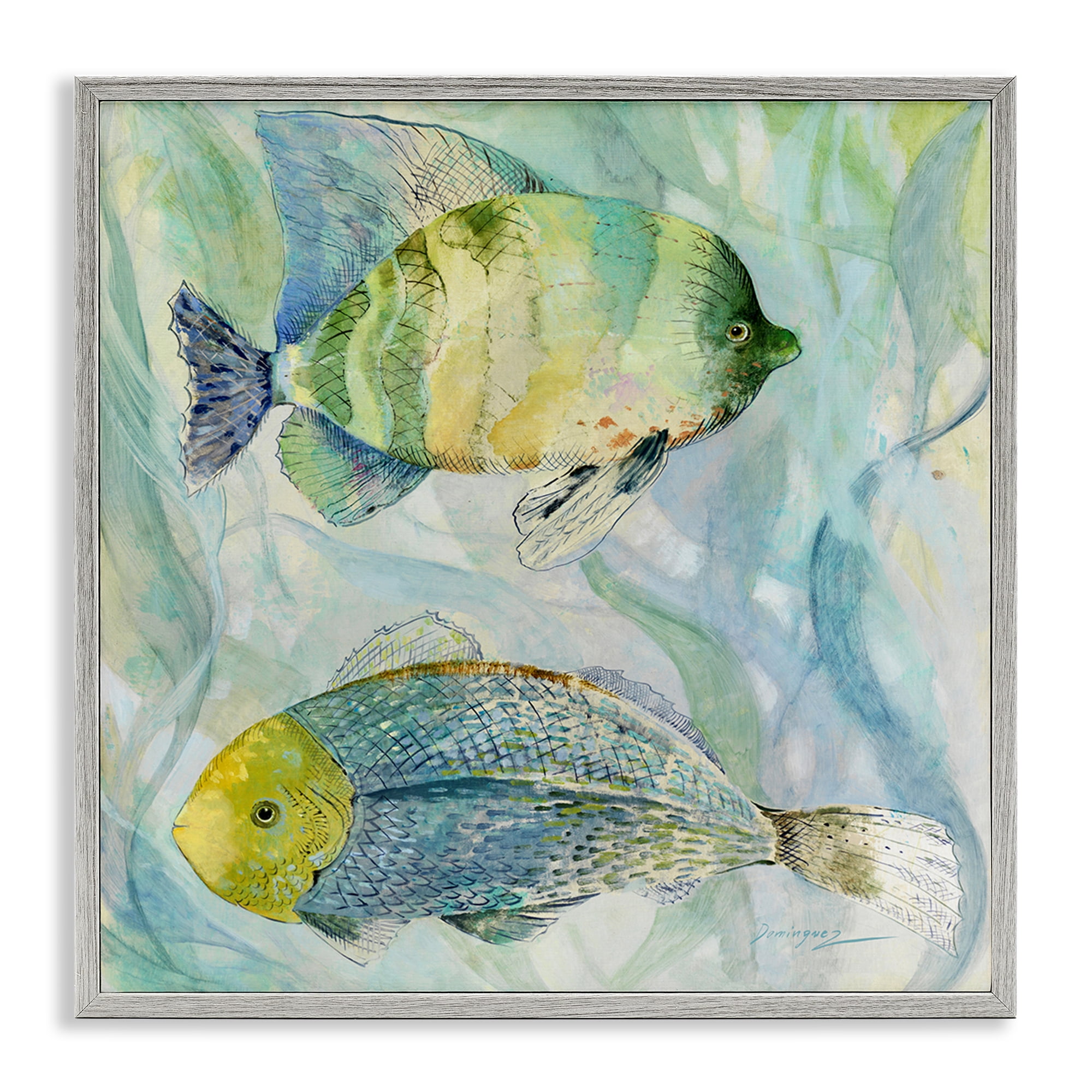 Stupell Industries Sweet Fish Duo Blue Green Gray Framed Giclee Art, design by Lorenzo Collective
