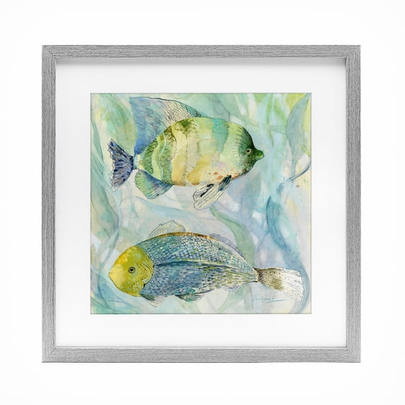 Stupell Industries Tropical Sweet Fish Duo Blue Green Gray Framed Print Under Glass, 13 x 13, by Lorenzo Collective