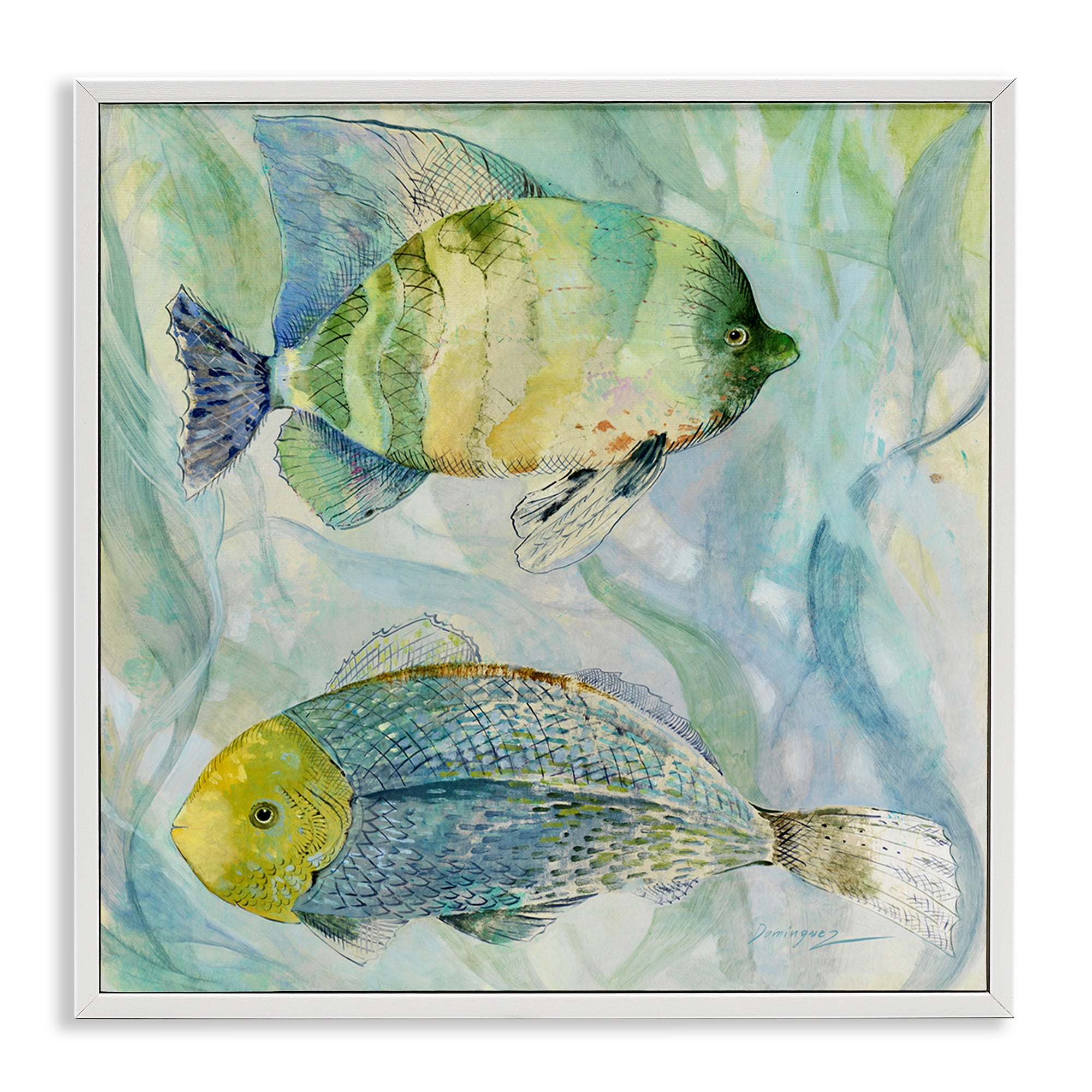 Stupell Industries Sweet Fish Duo Blue Green White Framed Giclee Art, design by Lorenzo Collective