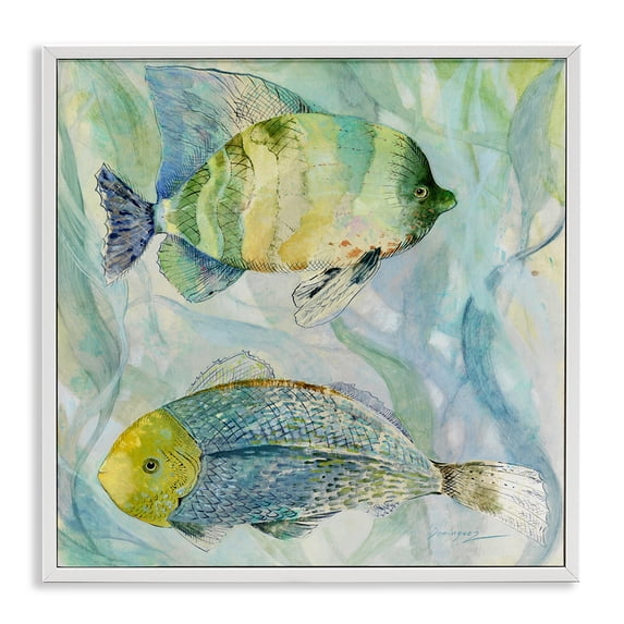 Stupell Industries Tropical Sweet Fish Duo Blue Green White Framed Giclee Art, 24 x 24, by Lorenzo Collective
