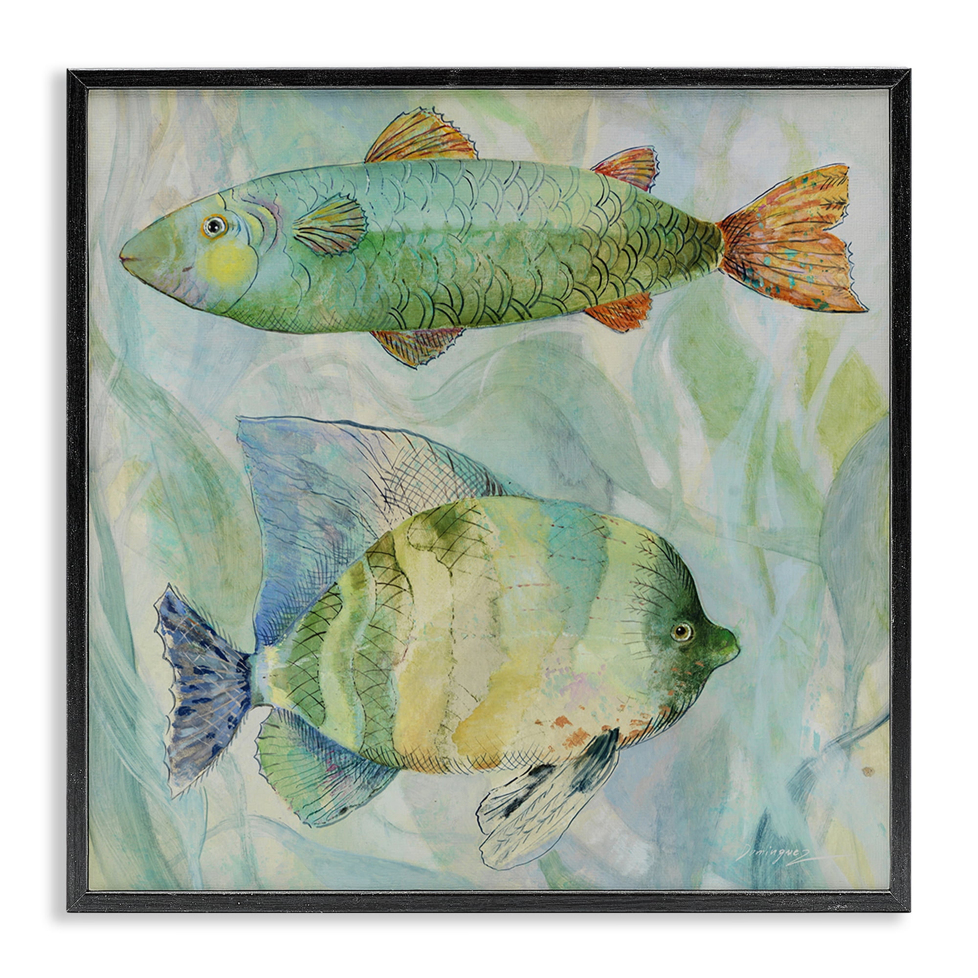 Stupell Industries Sweet Fish Duo Watercolor Black Framed Giclee Art, design by Lorenzo Collective