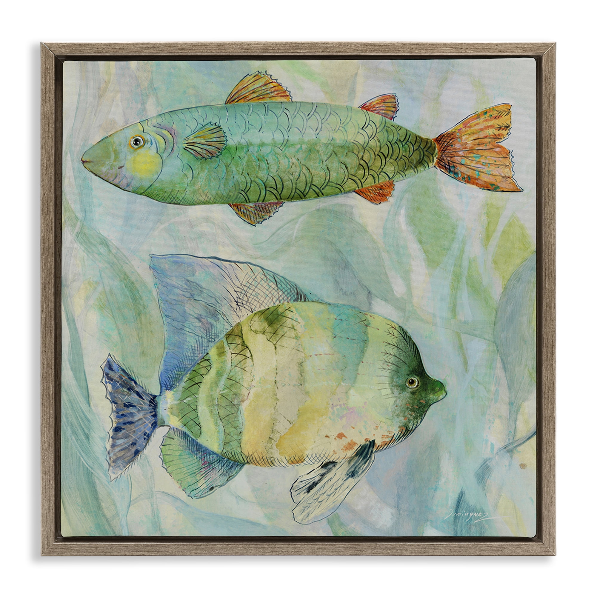 Stupell Industries Sweet Fish Duo Watercolor Brown Framed Floater Canvas Wall Art, design by Lorenzo Collective