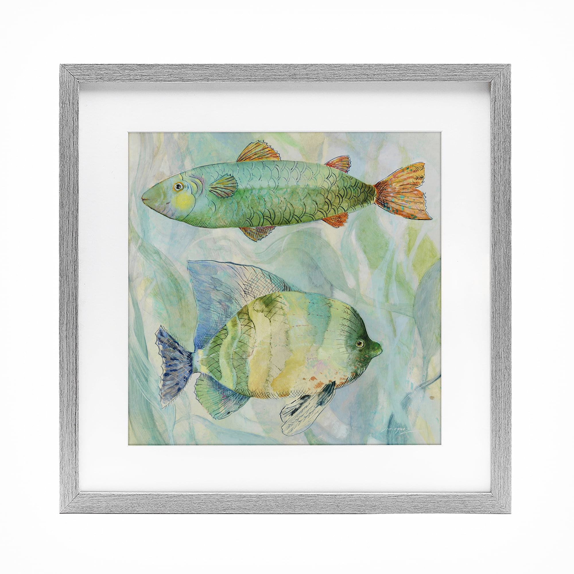 Stupell Industries Sweet Fish Duo Watercolor Gray Framed Print Under Glass, design by Lorenzo Collective