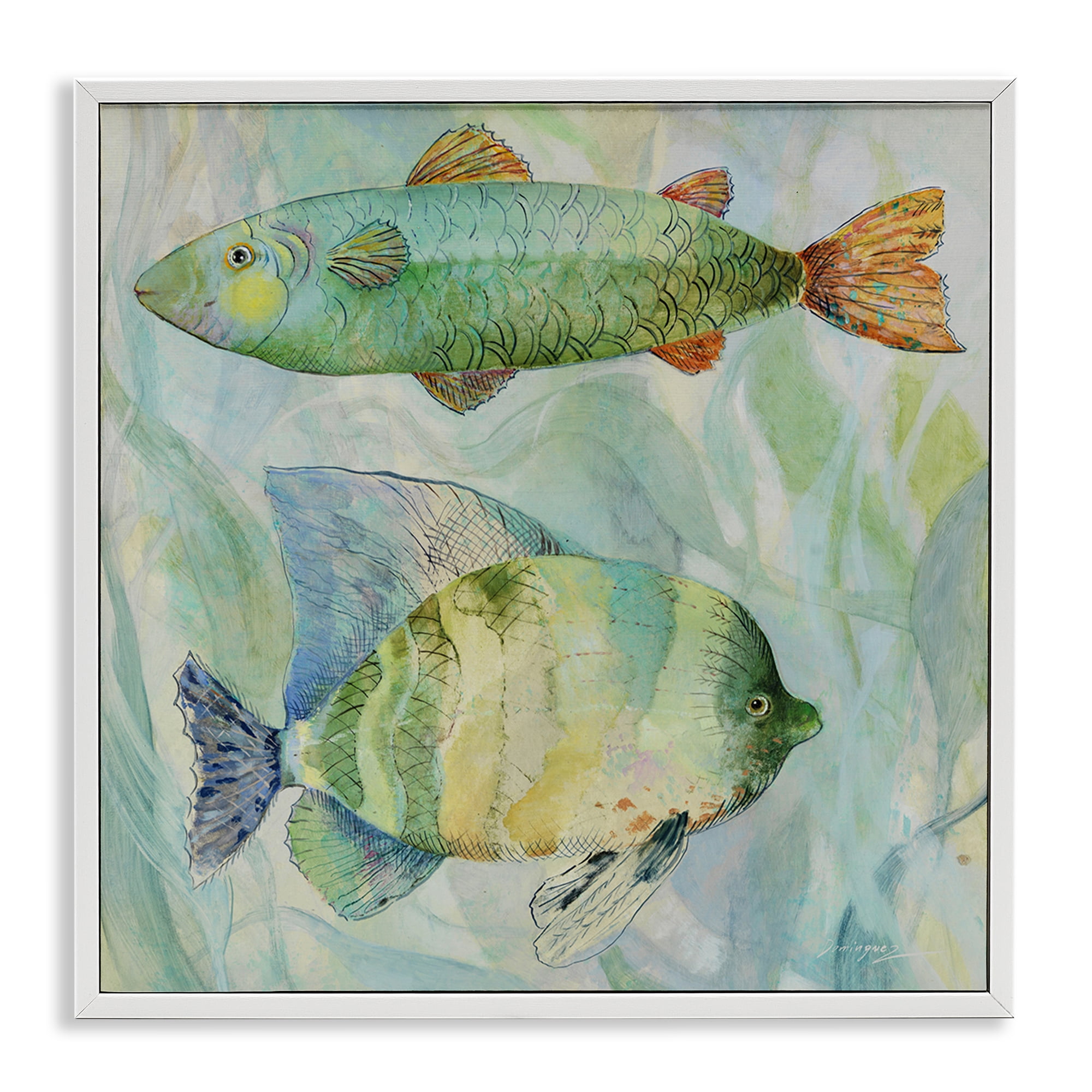 Stupell Industries Sweet Fish Duo Watercolor White Framed Giclee Art, design by Lorenzo Collective