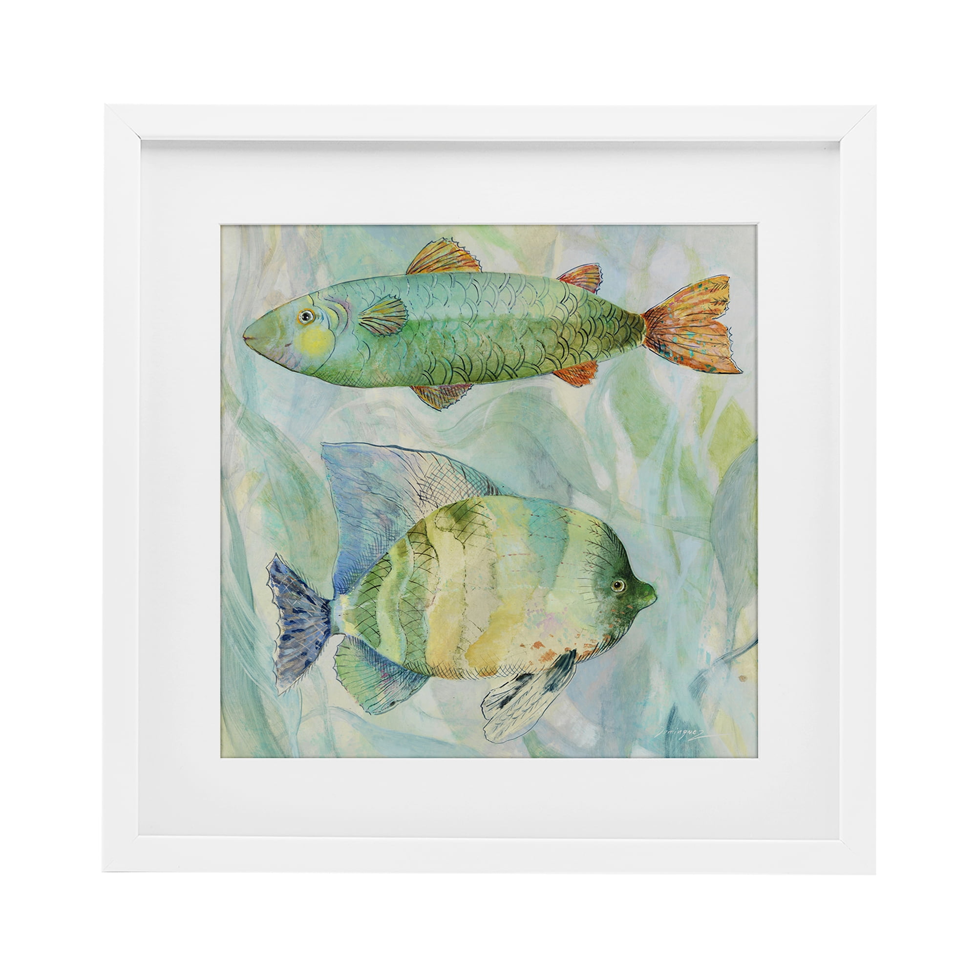 Stupell Industries Sweet Fish Duo Watercolor White Framed Print Under Glass, design by Lorenzo Collective