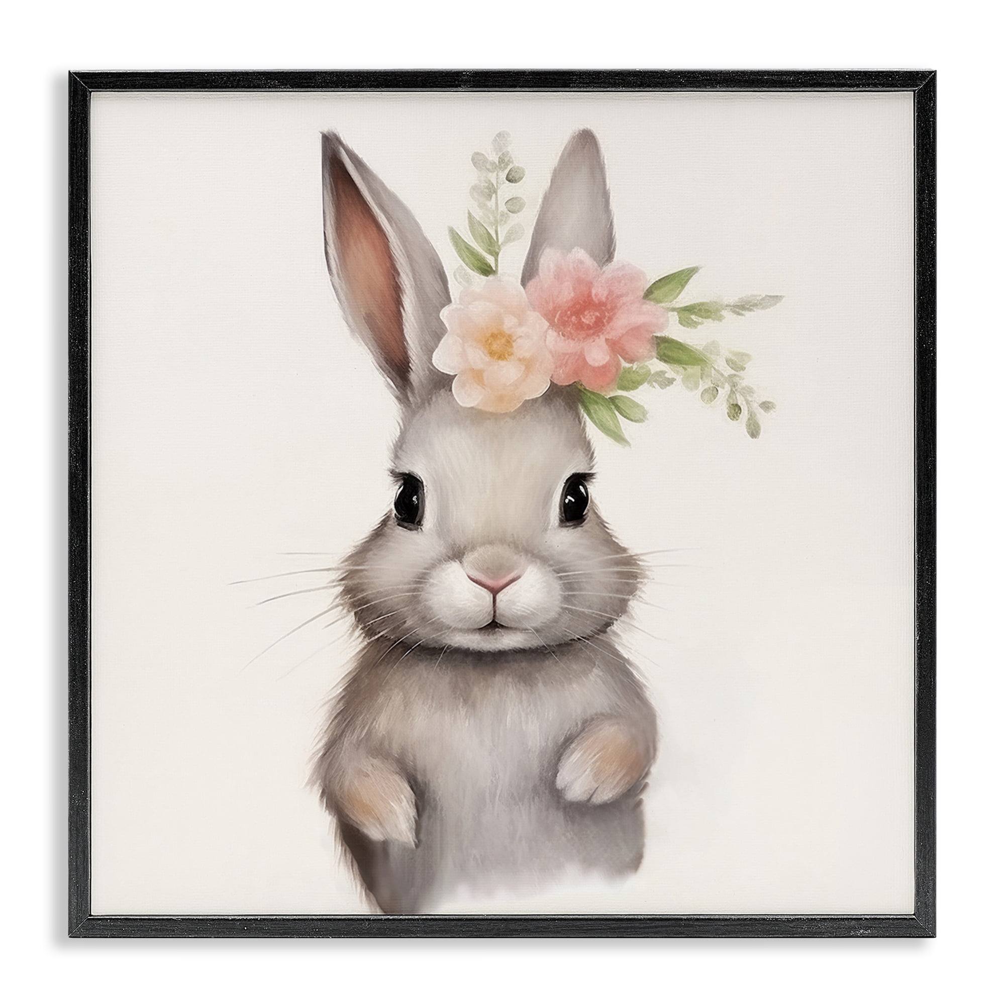 Stupell Industries Sweet Floral Crowned Bunny Black Framed Giclee Art, design by Lazar Studio