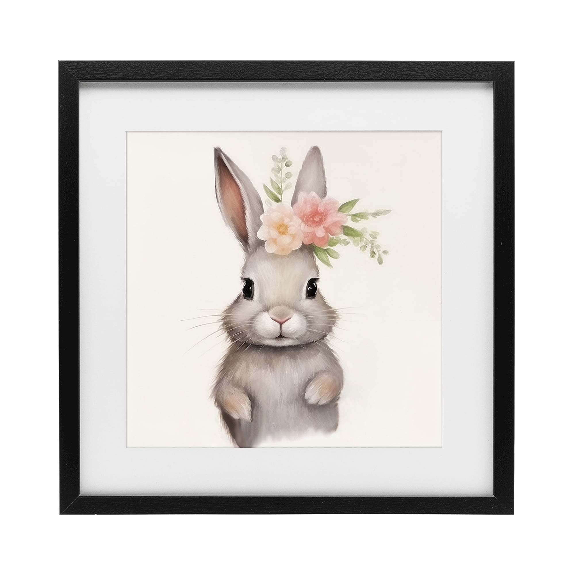Stupell Industries Sweet Floral Crowned Bunny Black Framed Print Under Glass, design by Lazar Studio