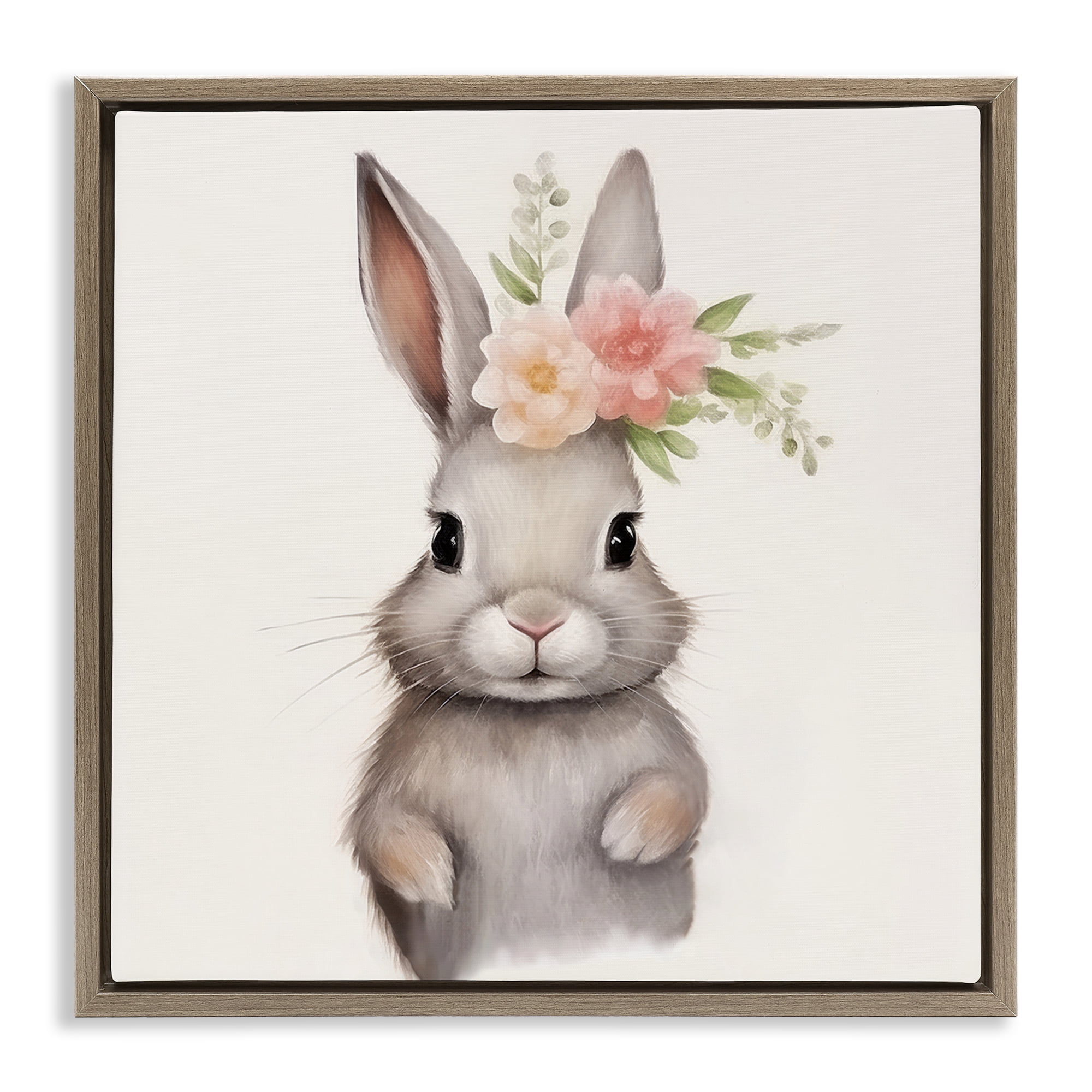 Stupell Industries Sweet Floral Crowned Bunny Brown Framed Floater Canvas Wall Art, design by Lazar Studio