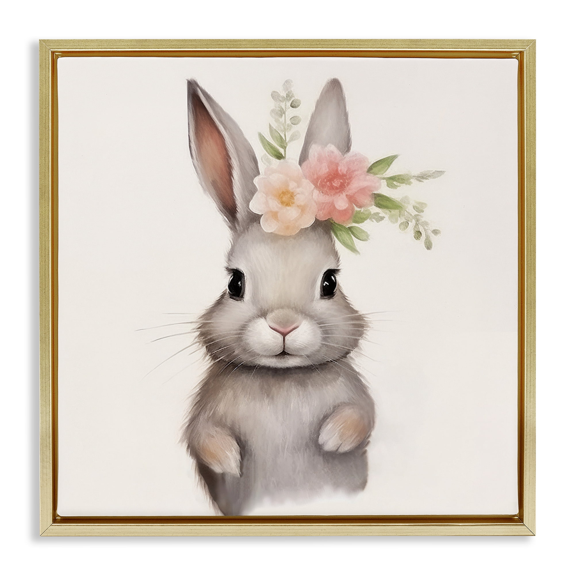 Stupell Industries Sweet Floral Crowned Bunny Gold Framed Floater Canvas Wall Art, design by Lazar Studio