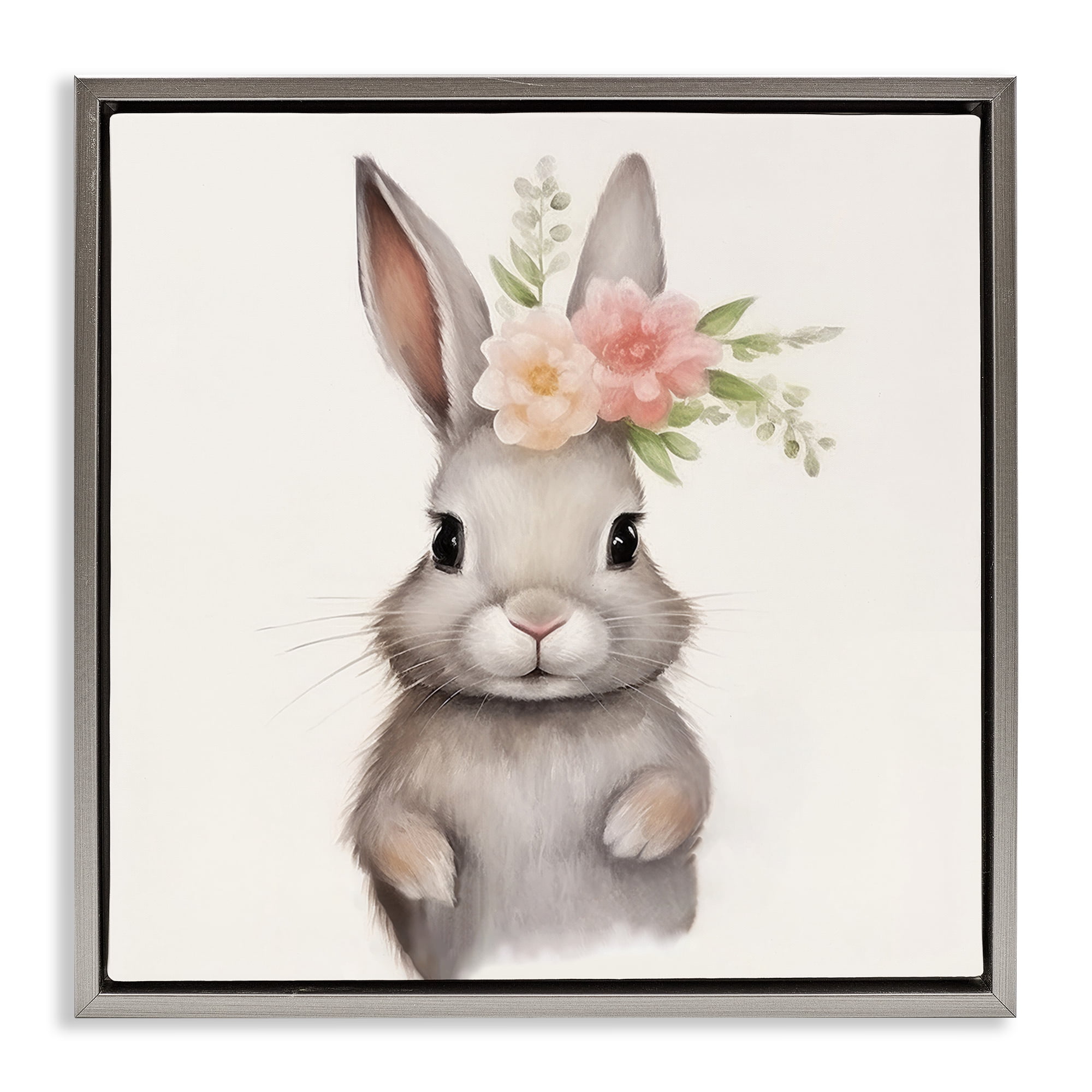 Stupell Industries Sweet Floral Crowned Bunny Gray Framed Floater Canvas Wall Art, design by Lazar Studio