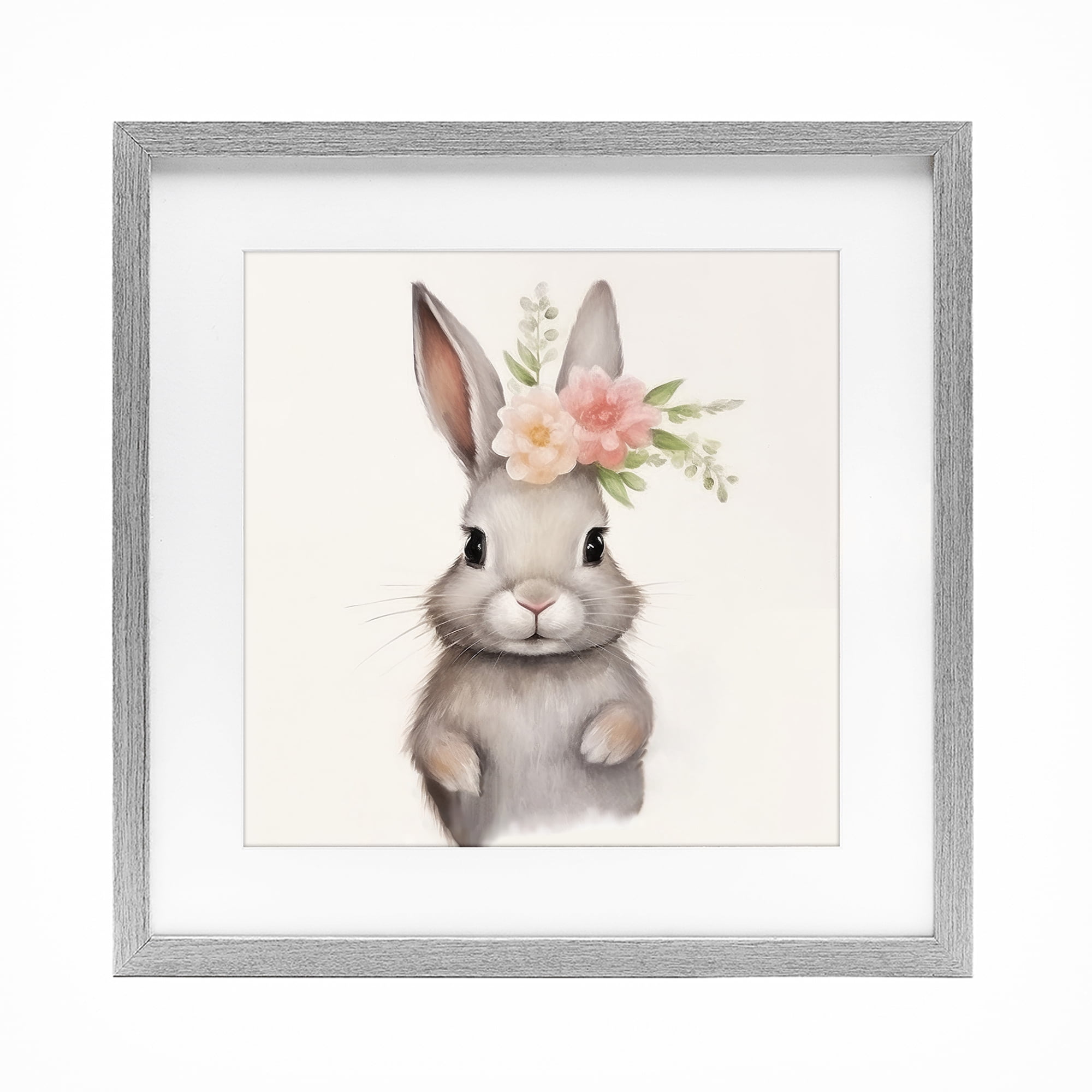 Stupell Industries Sweet Floral Crowned Bunny Gray Framed Print Under Glass, design by Lazar Studio