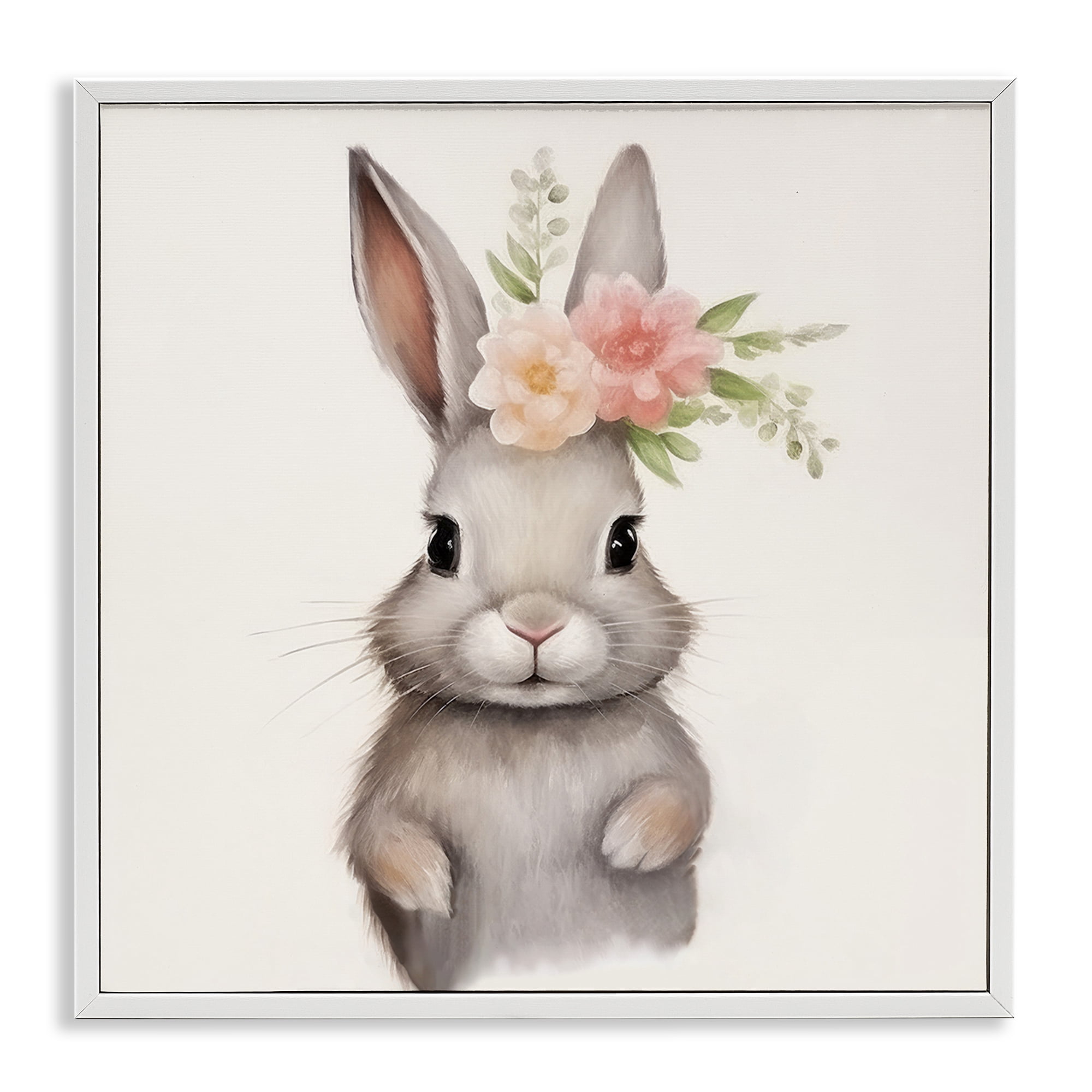 Stupell Industries Sweet Floral Crowned Bunny White Framed Giclee Art, design by Lazar Studio