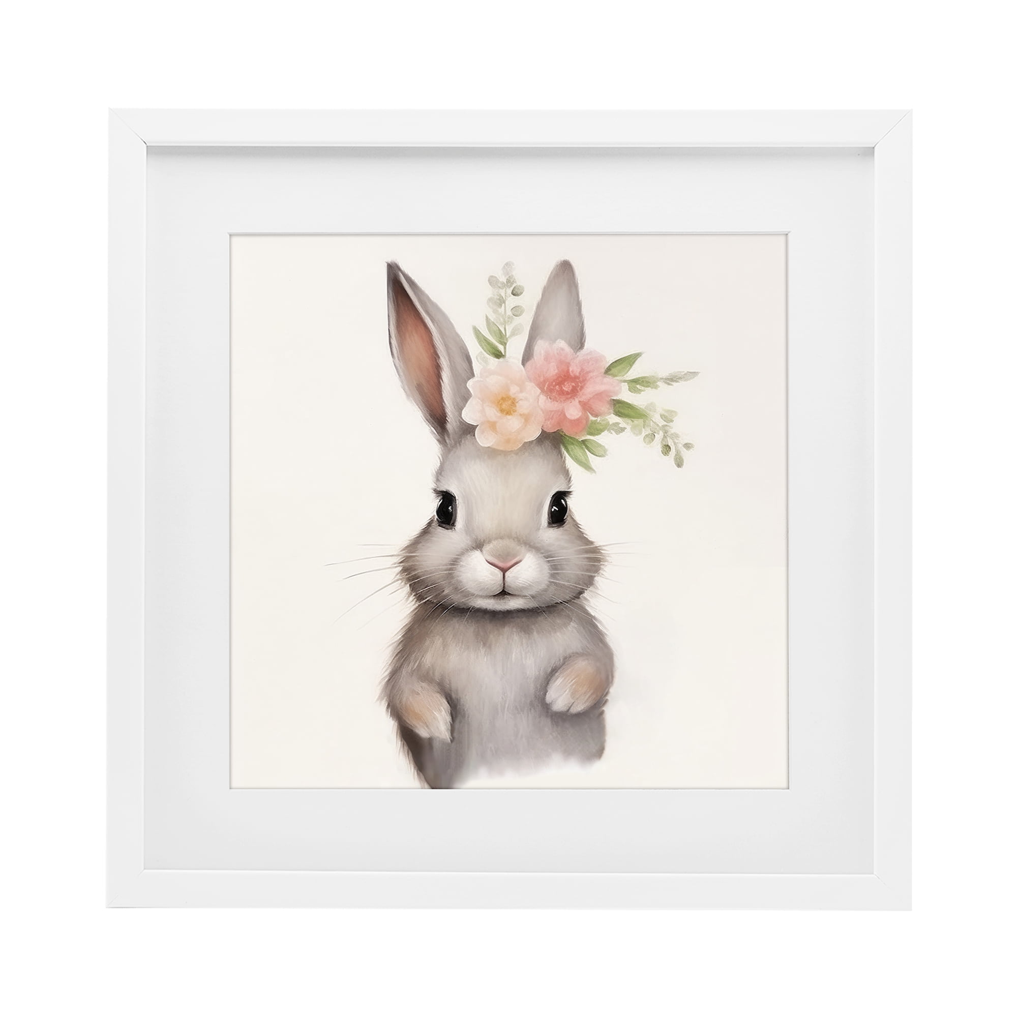 Stupell Industries Sweet Floral Crowned Bunny White Framed Print Under Glass, design by Lazar Studio