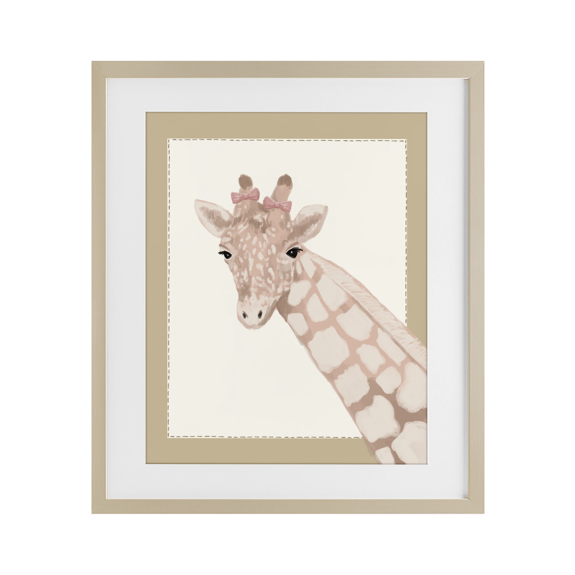 Stupell Industries Sweet Giraffe with Bows Birch Framed Print Under Glass, design by Sadie Harper