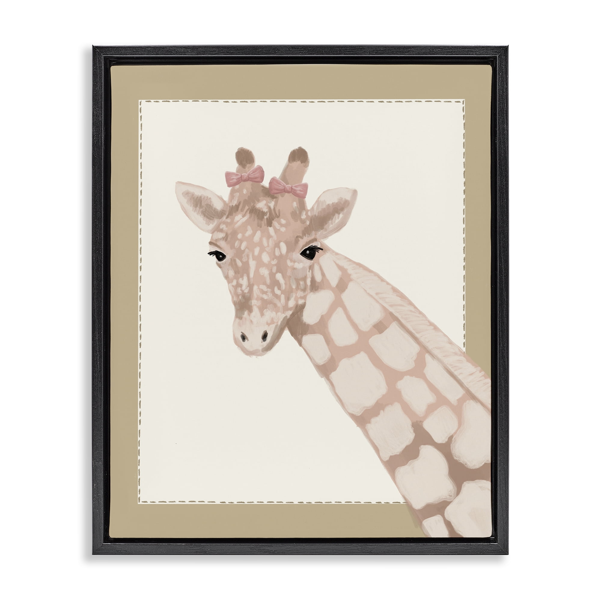 Stupell Industries Sweet Giraffe with Bows Black Framed Floater Canvas Wall Art, design by Sadie Harper