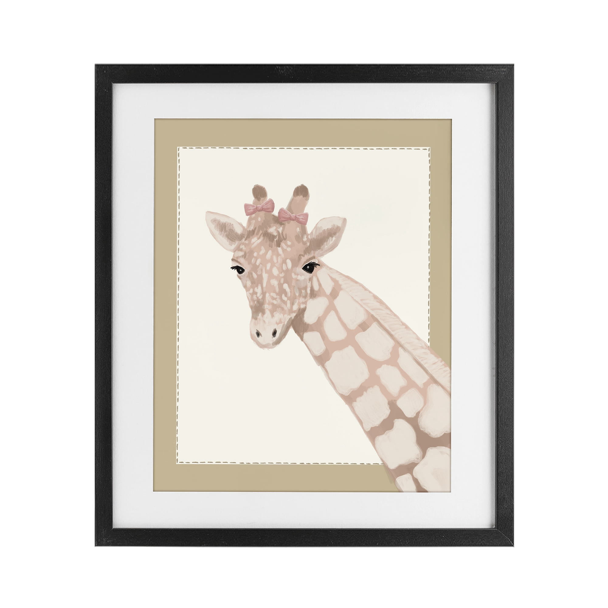 Stupell Industries Sweet Giraffe with Bows Black Framed Print Under Glass, design by Sadie Harper