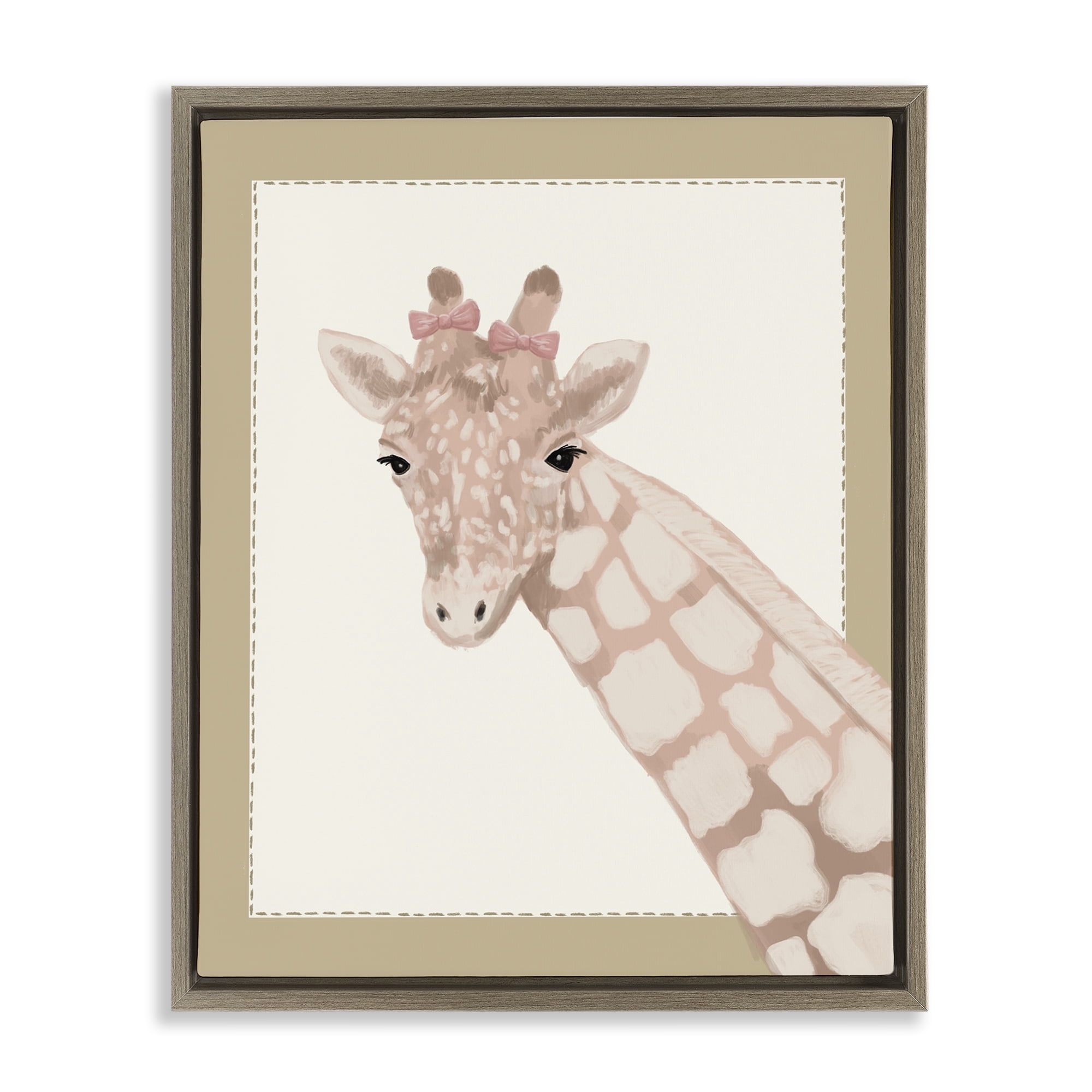 Stupell Industries Sweet Giraffe with Bows Brown Framed Floater Canvas Wall Art, design by Sadie Harper