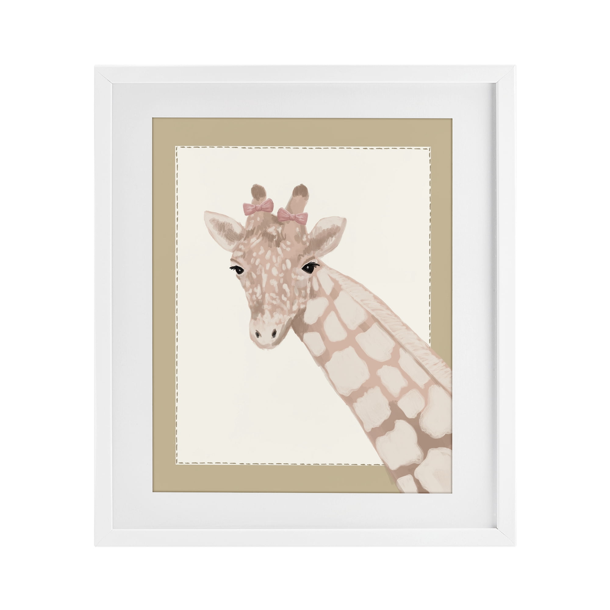 Stupell Industries Sweet Giraffe with Bows White Framed Print Under Glass, design by Sadie Harper