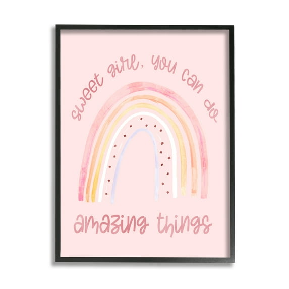 Stupell Industries Sweet Girl Amazing Things Phrase Pink Spotted Rainbow Modern Painting Black Framed Art Print Wall Art, 16 x 20, Design by Daphne Polselli