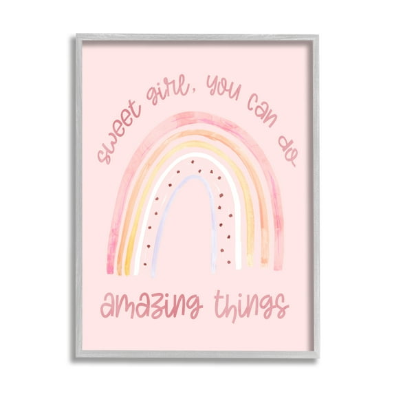 Stupell Industries Sweet Girl Amazing Things Phrase Pink Spotted Rainbow Modern Painting Gray Framed Art Print Wall Art, 24 x 30, Design by Daphne Polselli