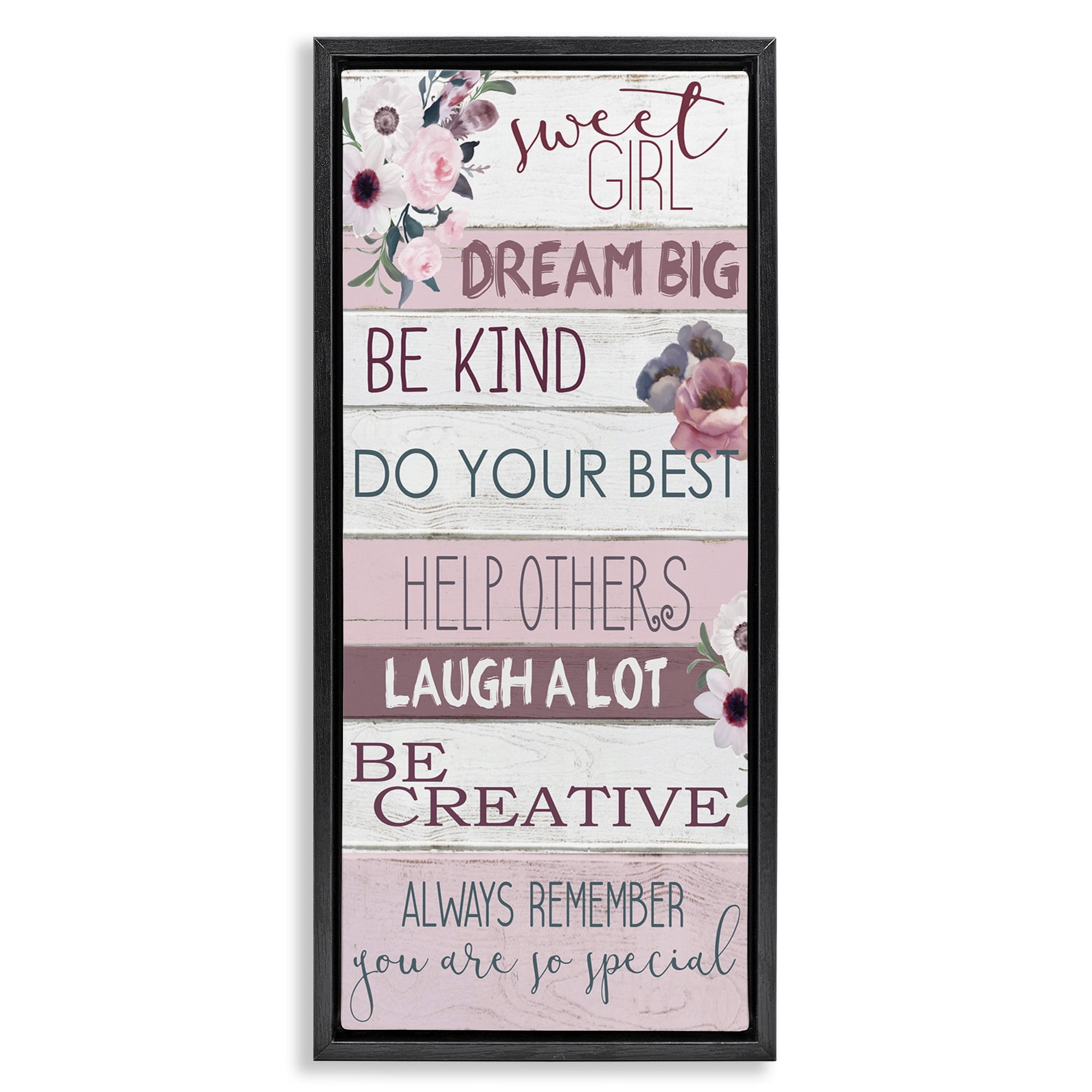 Stupell Industries Sweet Girl Inspirational Phrases Inspirational Painting Black Floater Framed Canvas Art Print Wall Art, 15 x 31