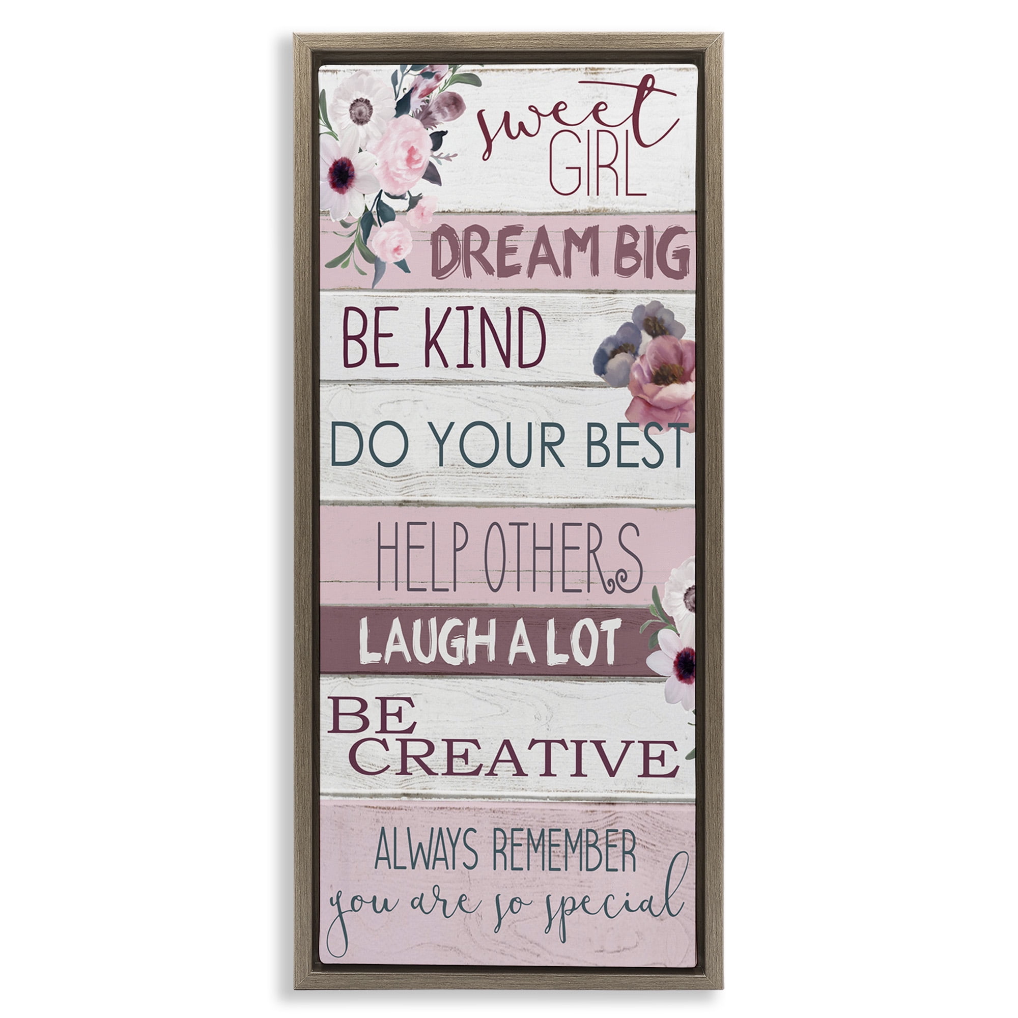 Stupell Industries Sweet Girl Inspirational Phrases Inspirational Painting Brown Floater Framed Canvas Art Print Wall Art, 11 x 25