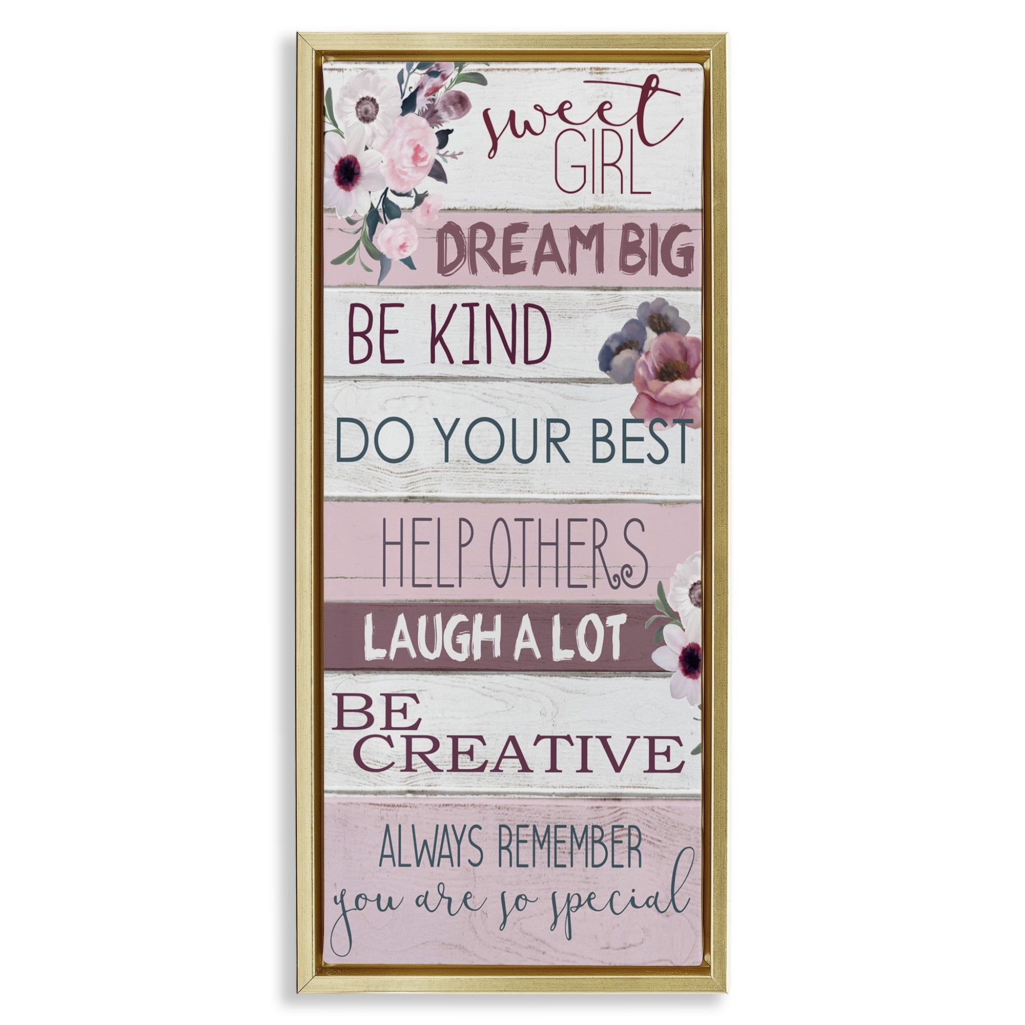 Stupell Industries Sweet Girl Inspirational Phrases Inspirational Painting Gold Floater Framed Canvas Art Print Wall Art, 15 x 31