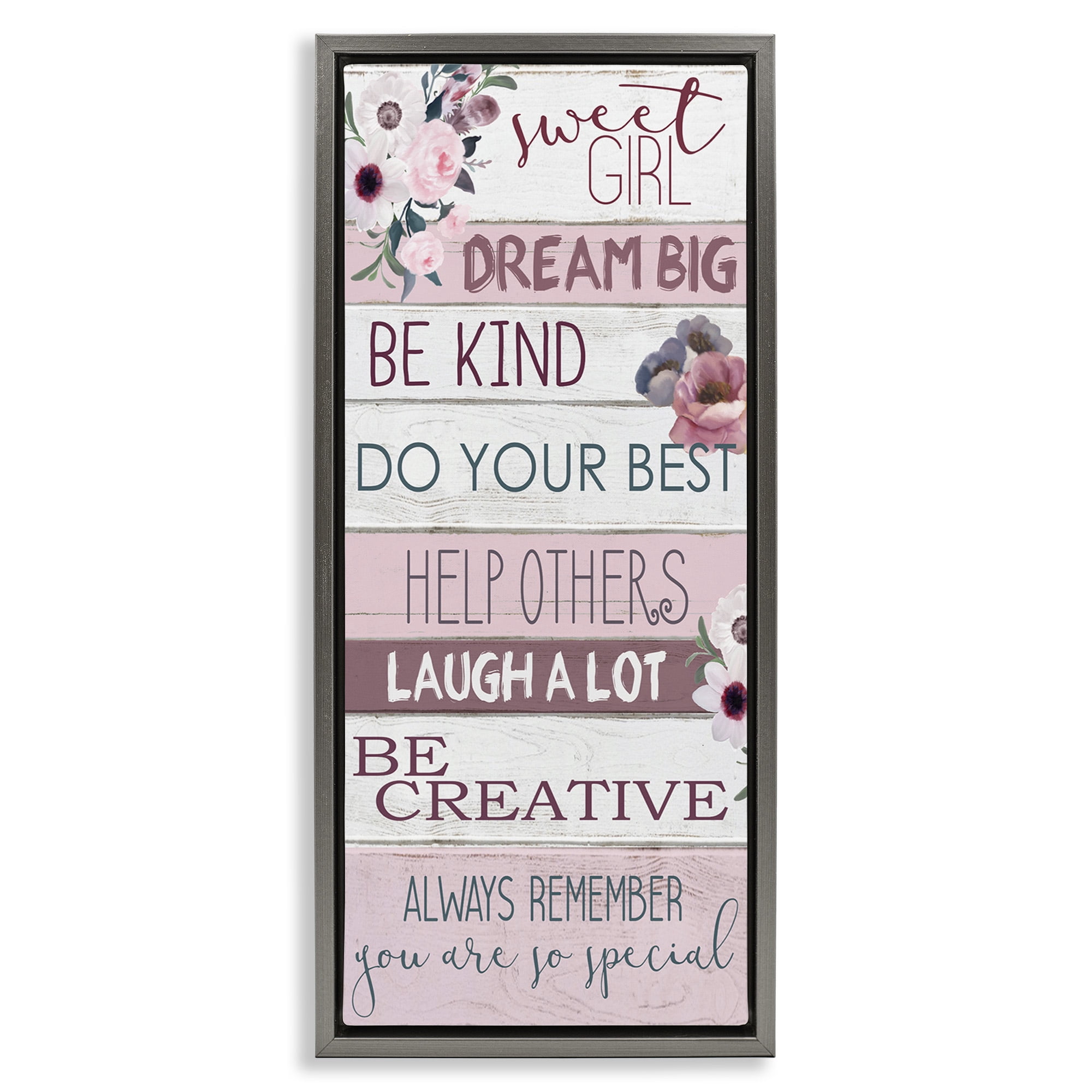 Stupell Industries Sweet Girl Inspirational Phrases Inspirational Painting Gray Floater Framed Canvas Art Print Wall Art, 11 x 25
