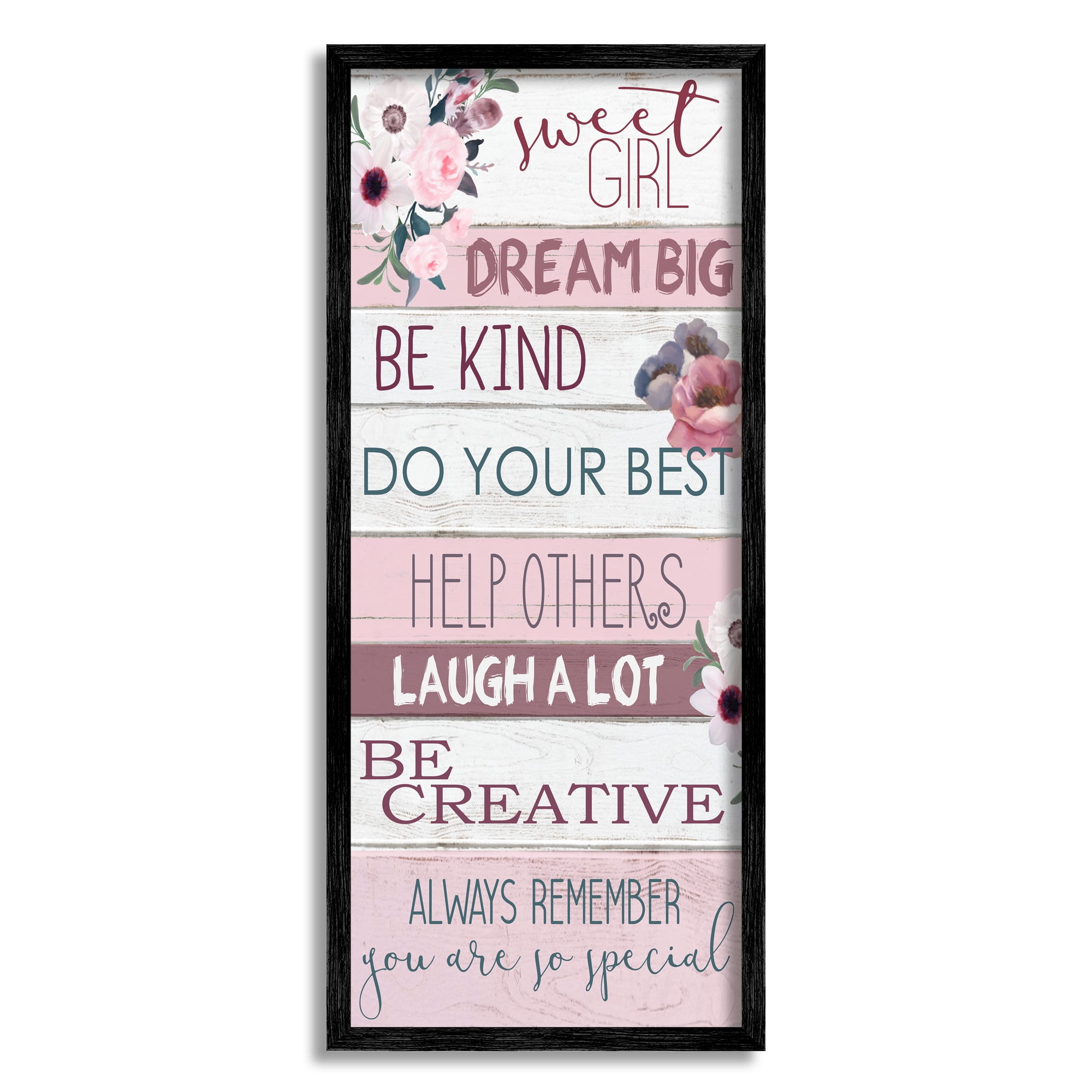 Stupell Industries Sweet Girl Inspirational Phrases Soft Pink Florals, 13 x 30, Design by Kim Allen