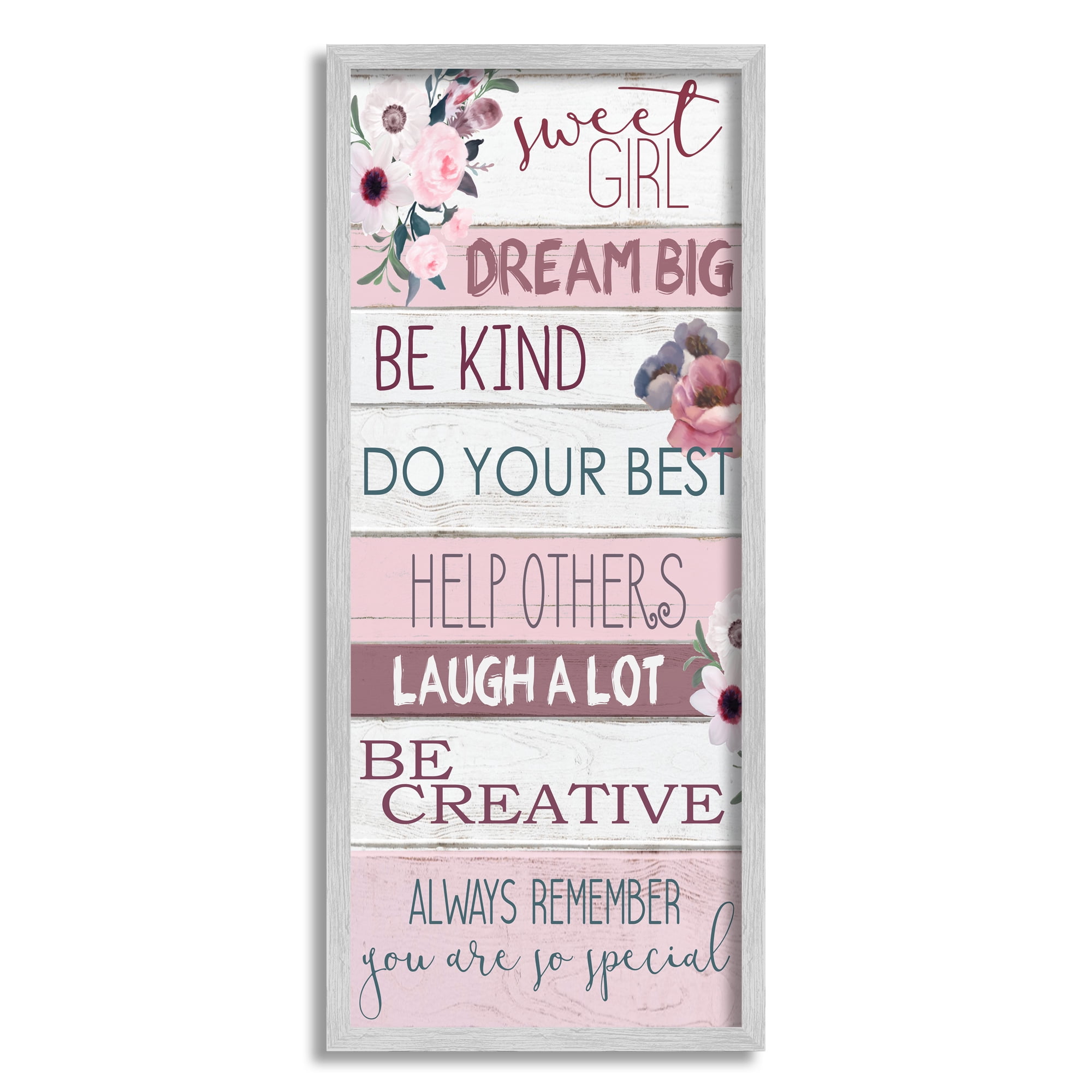 Stupell Industries Sweet Girl Inspirational Phrases Soft Pink Florals, 13 x 30, Design by Kim Allen