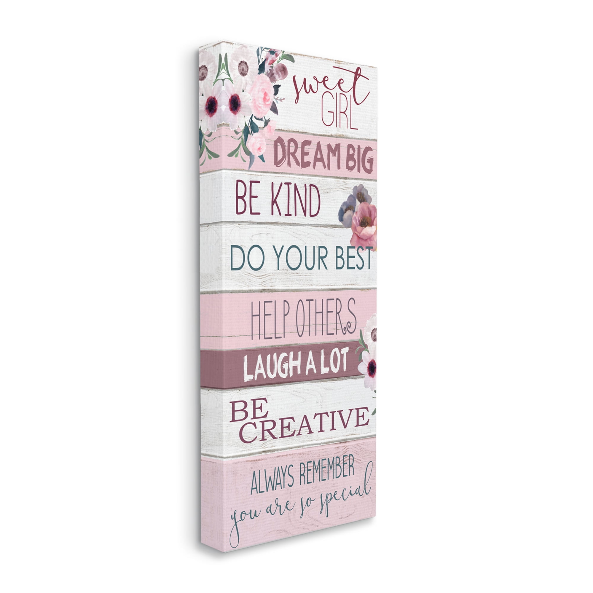 Sweet Girl Pink Floral Motivational Quote Canvas Wall Art