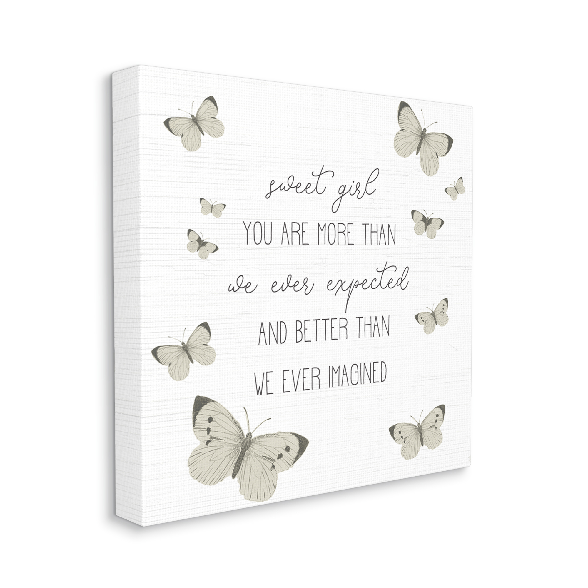 Stupell Industries Sweet Girl More Than Expected Phrase Charming Butterflies Animals & Insects Painting Gallery Wrapped Canvas Art Print Wall Art, 24 x 24