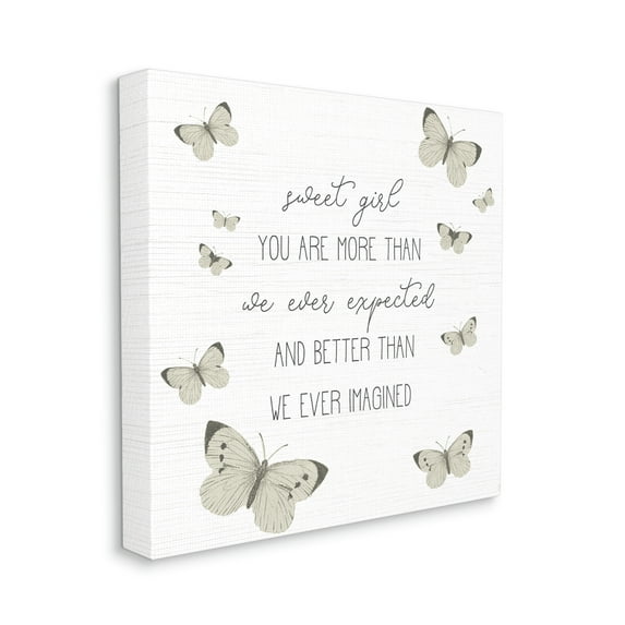 Stupell Industries Sweet Girl More Than Expected Phrase Charming Butterflies Animals & Insects Painting Gallery Wrapped Canvas Art Print Wall Art, 30 x 30